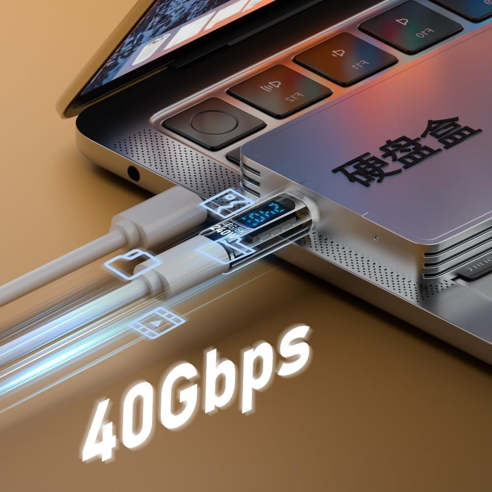 Transparent LED Display PD 240W USB4.0 40Gbps Type C to C OTG Adapter 8K@60Hz 5A Fast Charging Cable for Mobile Phone, Laptop and More