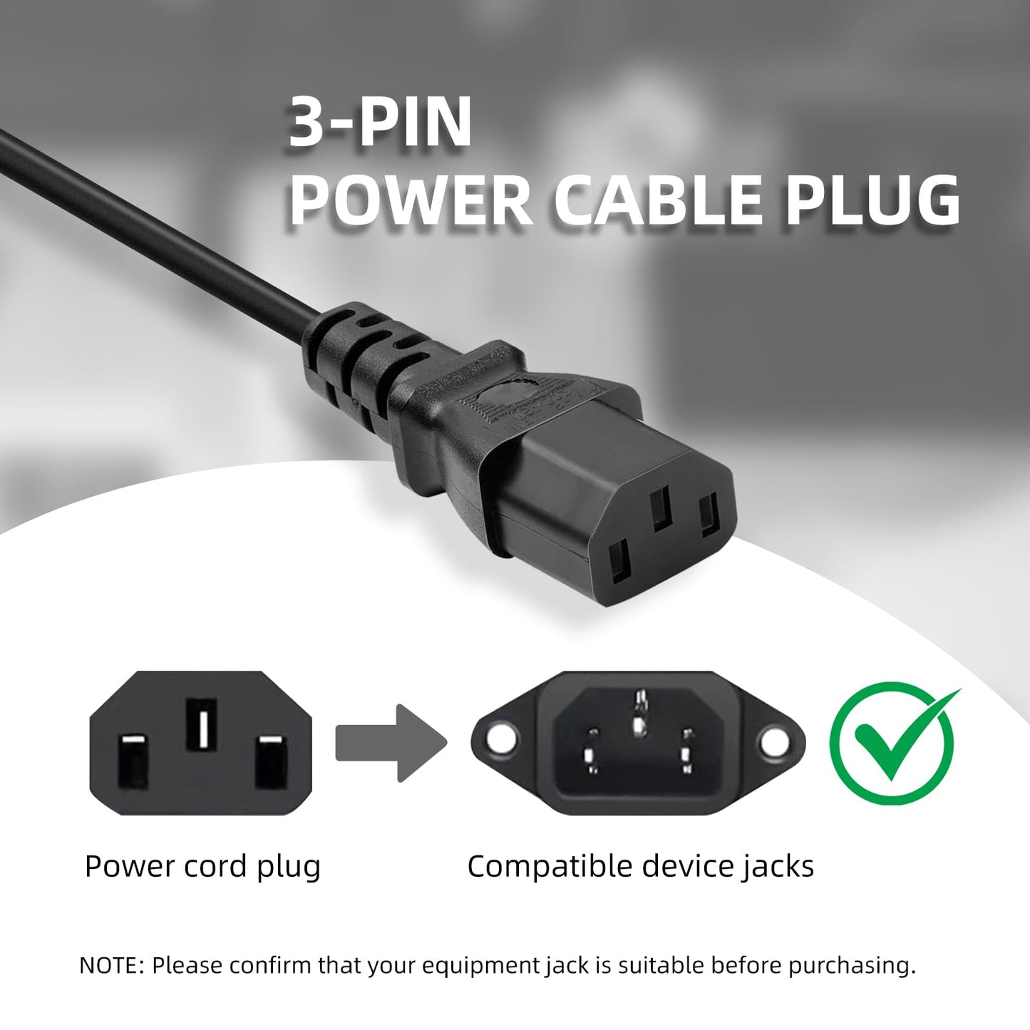 3 Prong Projector Power Cord for Epson, Optoma, Dell, Canon, BenQ, ViewSonic, NEC, LG, Hitachi, Sony, Eiki, ViewSonic, InFocus Projector, Vizio D/E/M