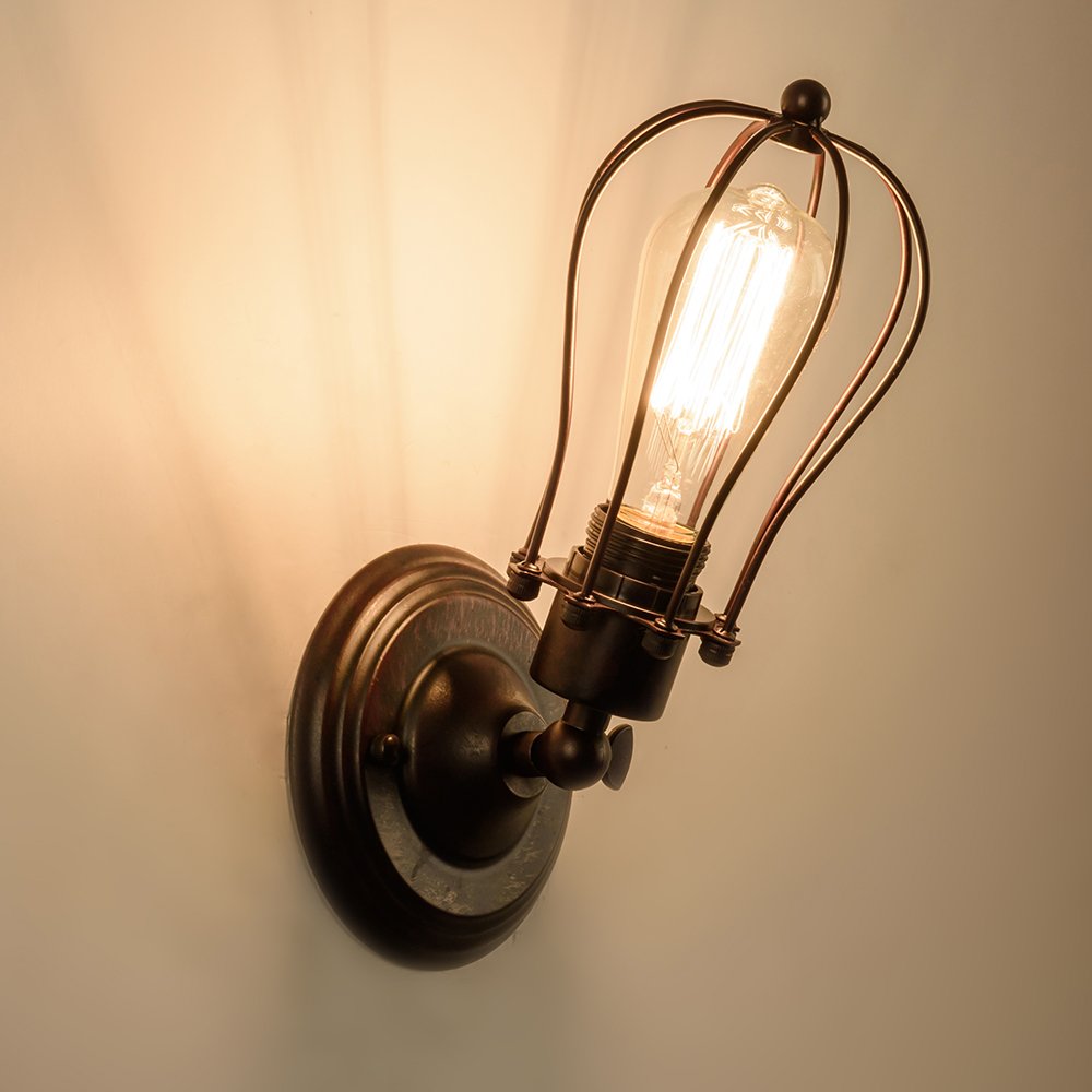 LULING Industrial Wall Sconce Vintage Lighting Adjustable Lamp Rustic Wire Metal Cage Wall Light Shade Edison Style Antique Fixture Porch Mirror (No