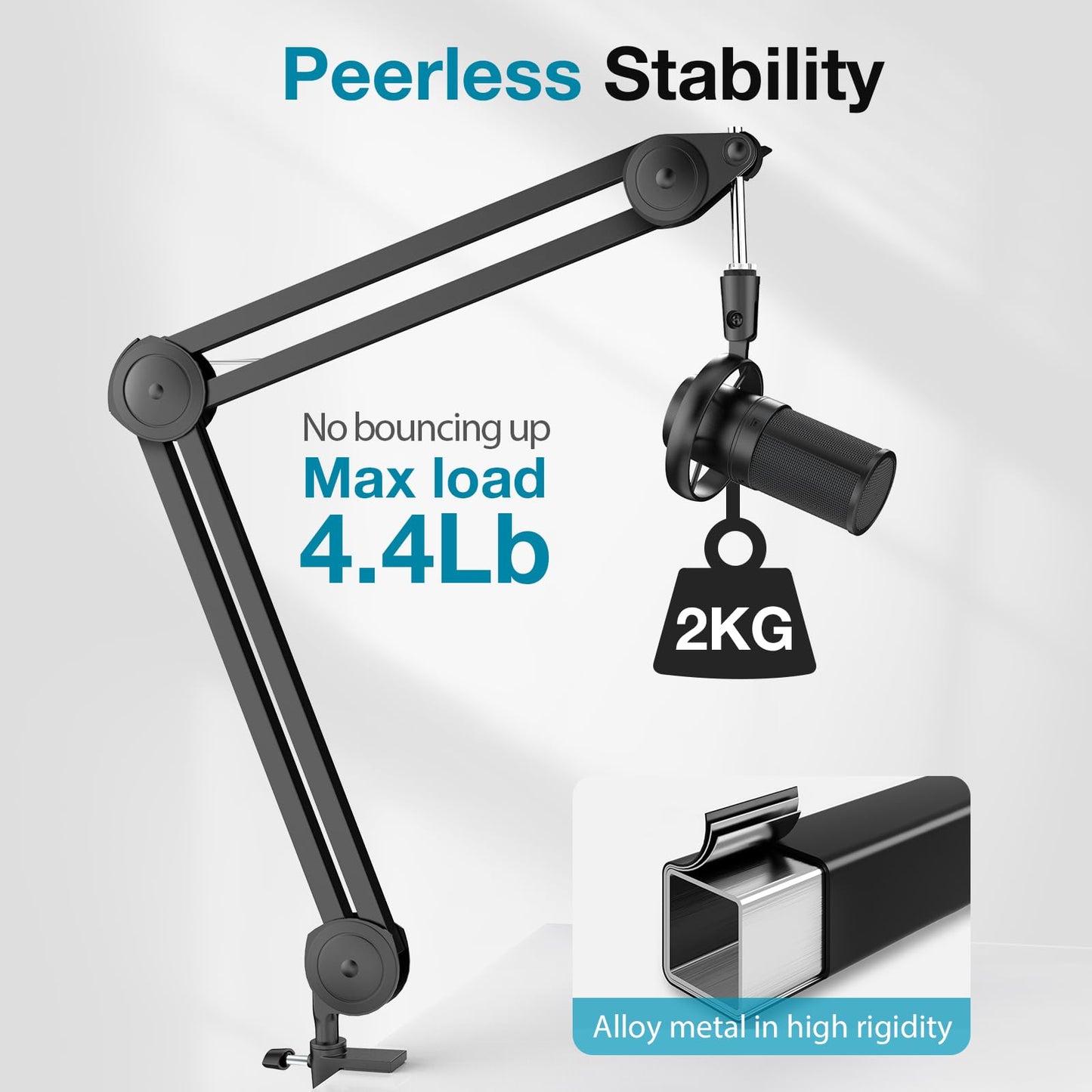 InnoGear Boom Arm Microphone Stand, Max Load 4.4 Lbs Desk Mic Arm Stand for Blue Yeti HyperX QuadCast S SoloCast Shure SM7B AT2020 Fifine AM8 Razer
