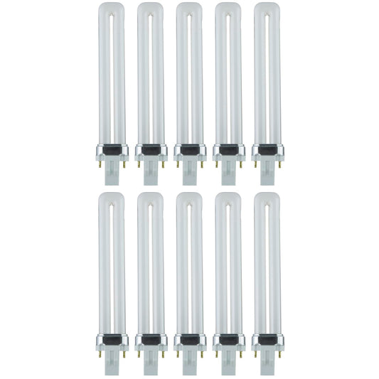 Sunlite PL13/SP41K Compact Fluorescent Single U-Shaped Twin Tube Light Bulb, 13 Watts, 120 Volts, 720 Lumens, 2-Pin GX23 Base, 4100K Cool White, 10