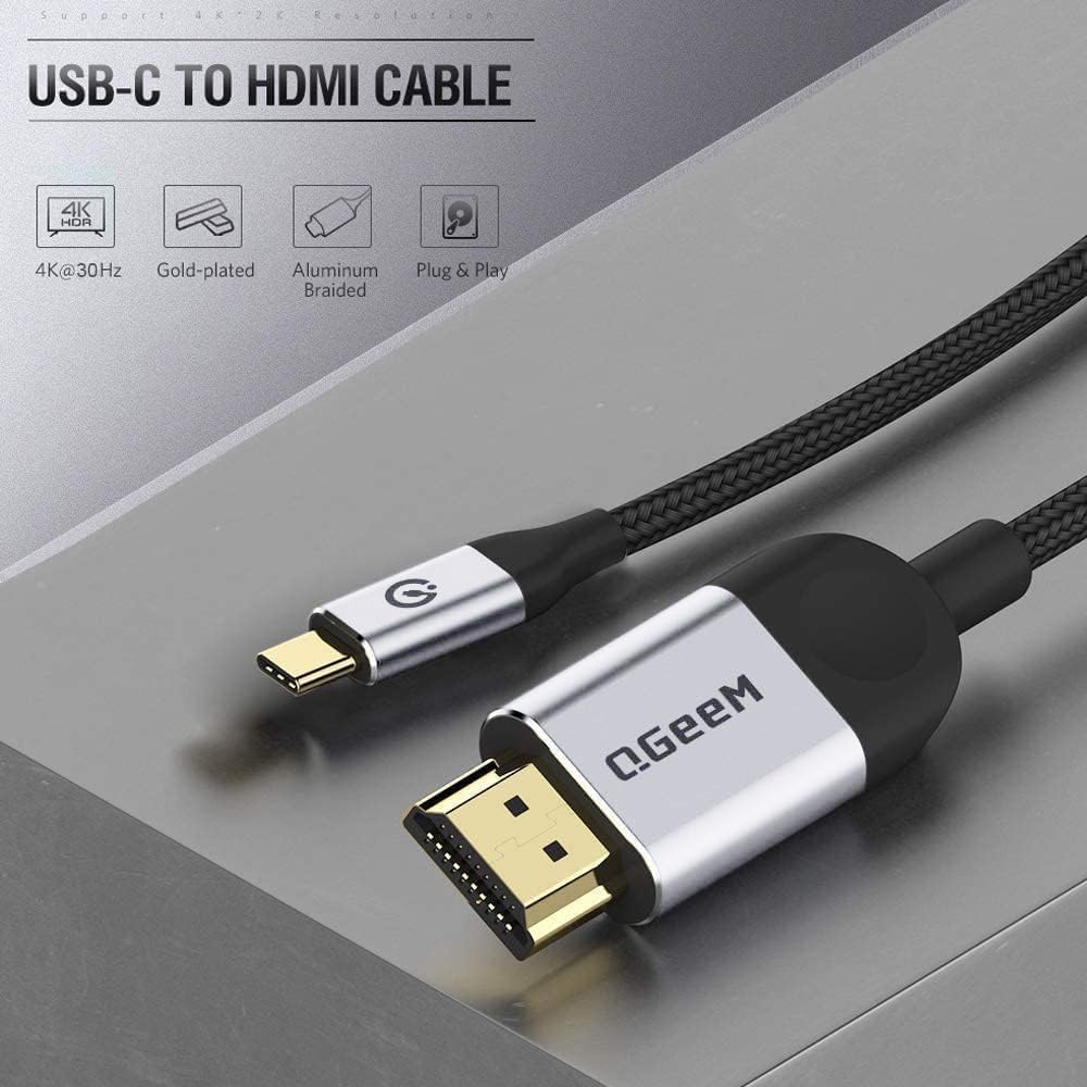 QGeeM USB C to HDMI Cable Adapter 6FT 4K, USB Type C to HDMI Thunderbolt 3/4 Compatible for iPhone 16, Galaxy, MacBook Pro/air, IPad pro, Surface,Dell