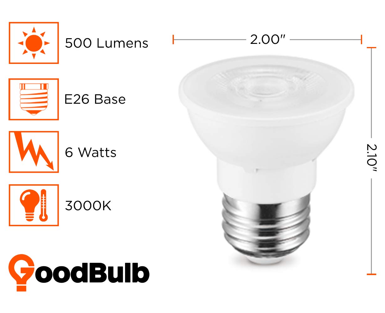 GoodBulb PAR16 LED Light Bulb 6.5-Watt (45W Equivalent), 3000K Warm White Color, 500-Lumens, Fully Dimmable, E26 Base (Pack of 4 Bulbs)