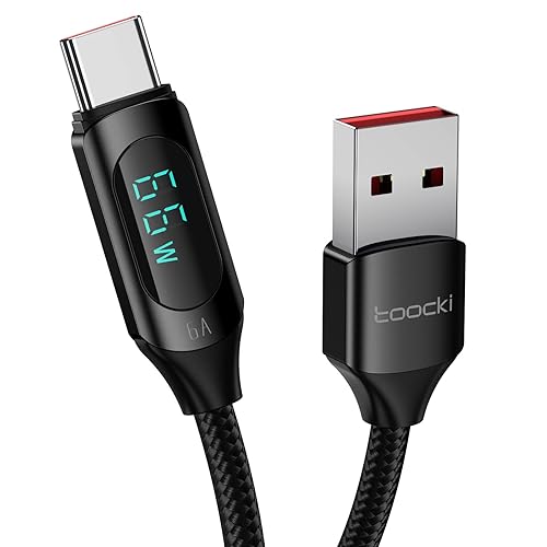 toocki 6.6FT USB A to USB C Cable Type C Charger Fast Charging 5A PD 100w USB C with LED Display, 480Mbps Data Nylon Braided for iPad Pro 12.9in iPad