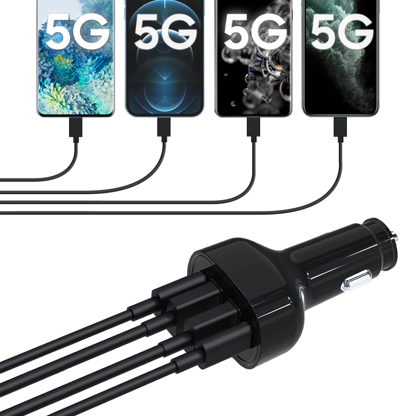 USB C Car Charger Adapter, PD 3.2 QC 5.0 Fast car Charger, 4-Port Multi Car Phone Charger Compatible with iPhone 17 16 15 1413 Pro Max, Samsung Galaxy