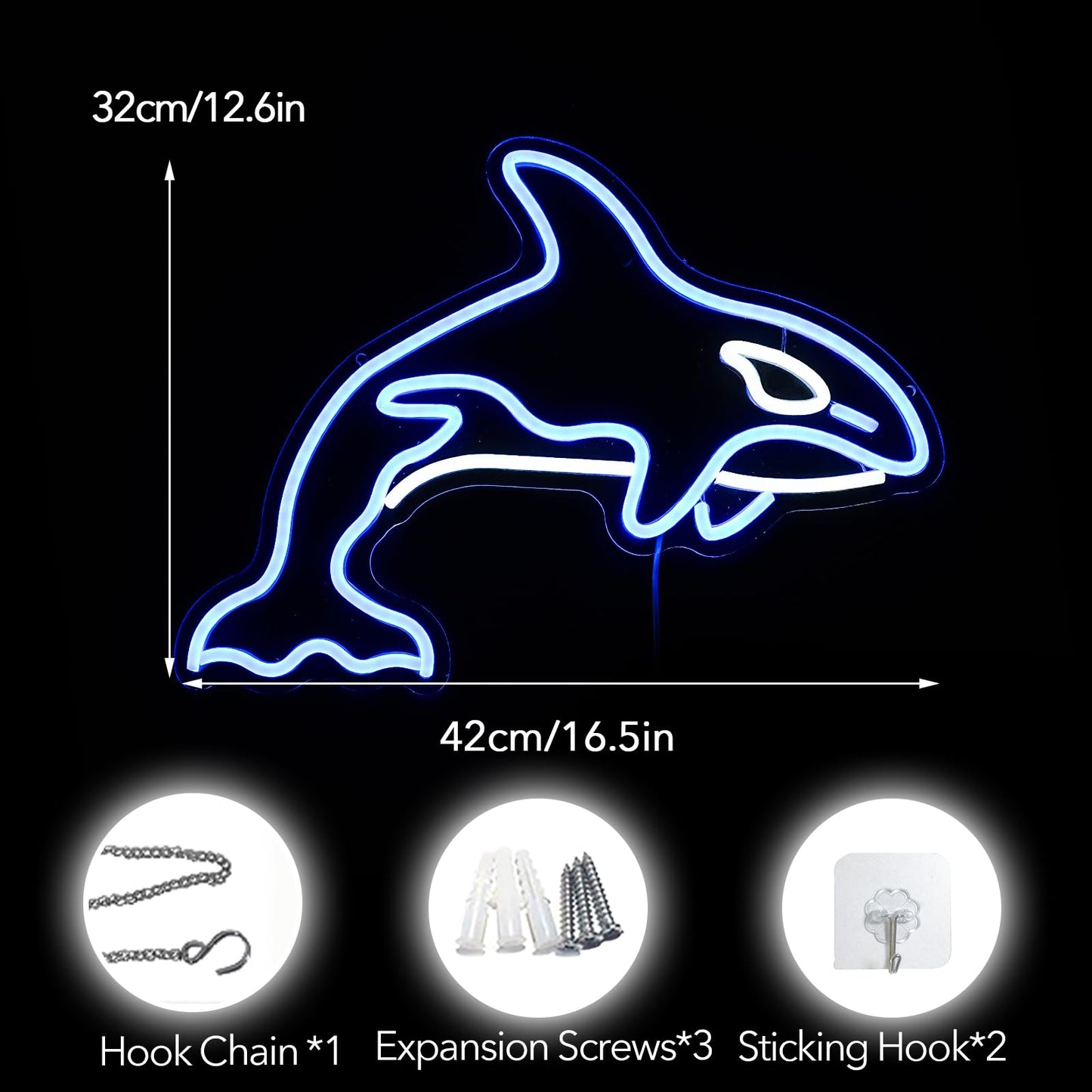 killer whale Neon Sign, Whale Bedroom Wall Decor With Usb Powered Ocean Killer Dimmable Lights Led Sign For Game Room Office Bar Pub Club Man Cave
