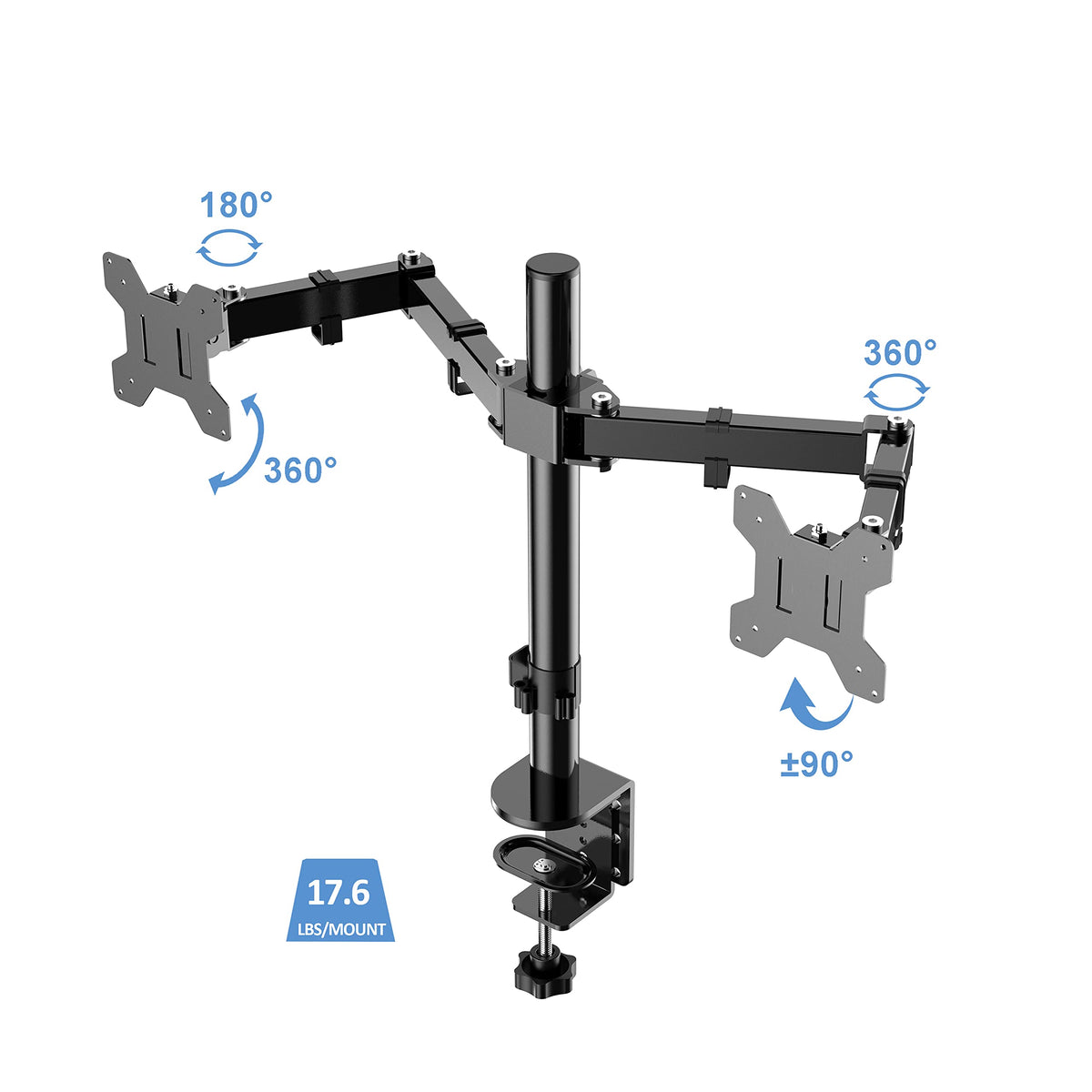 Rocelco Premium Desk Computer Monitor Mount - Standard Pattern Fits 13" - 27" LED LCD Dual Flat Screen - Double Articulated Full Motion Adjustable Arm