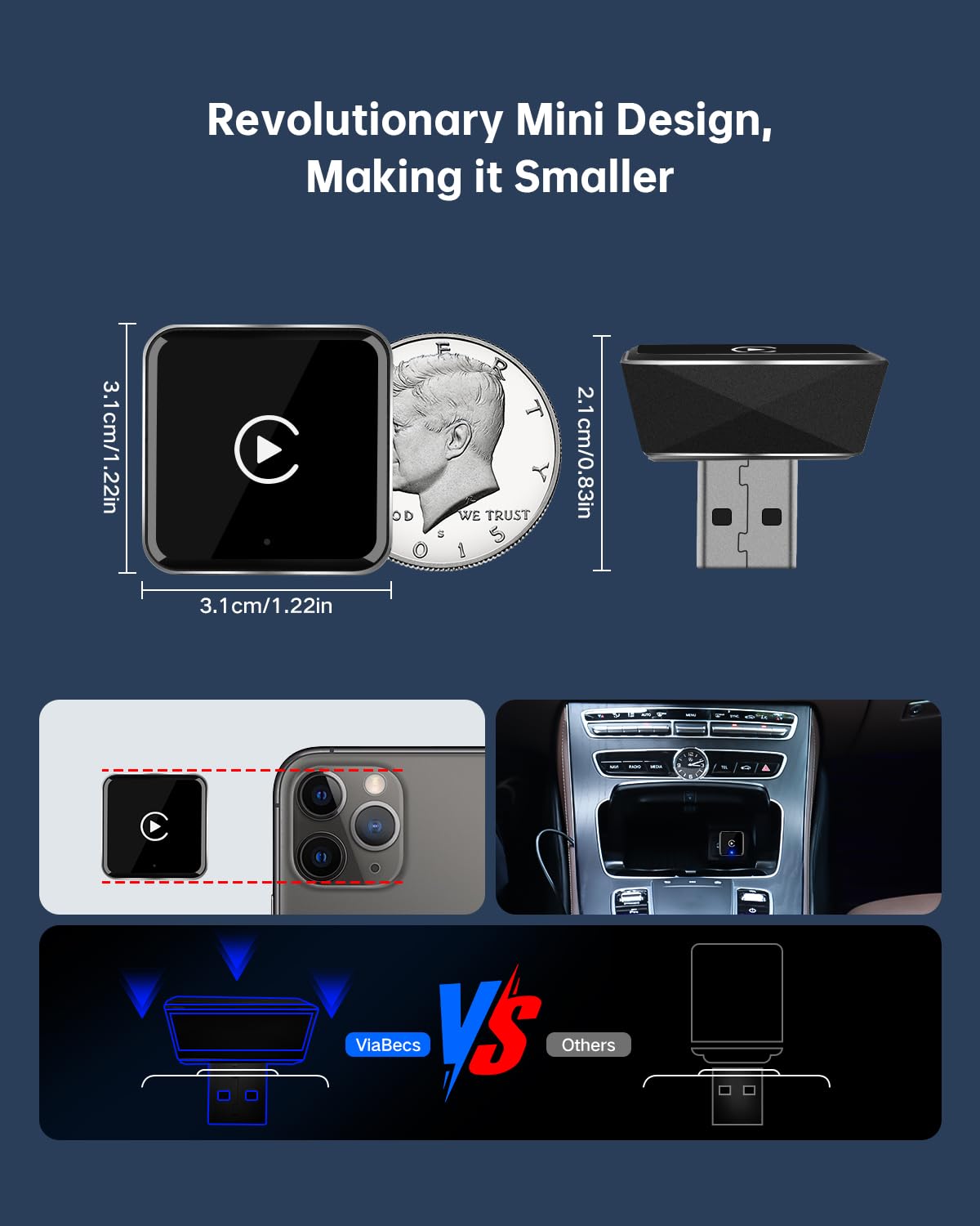 2025 Upgraded Apple Car Play Wireless Adapter for iPhone - Factory Wired CarPlay to Wireless, Auto-Reconnect, Plug & Play for iOS 10+ (iPhone 6+)