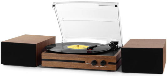 Vinyl Record Player with Dual Stereo Bookshelf Speakers Vintage Belt Drive Bluetooth Turntable with External Speakers,Convert Vinyl to MP3,LP Players