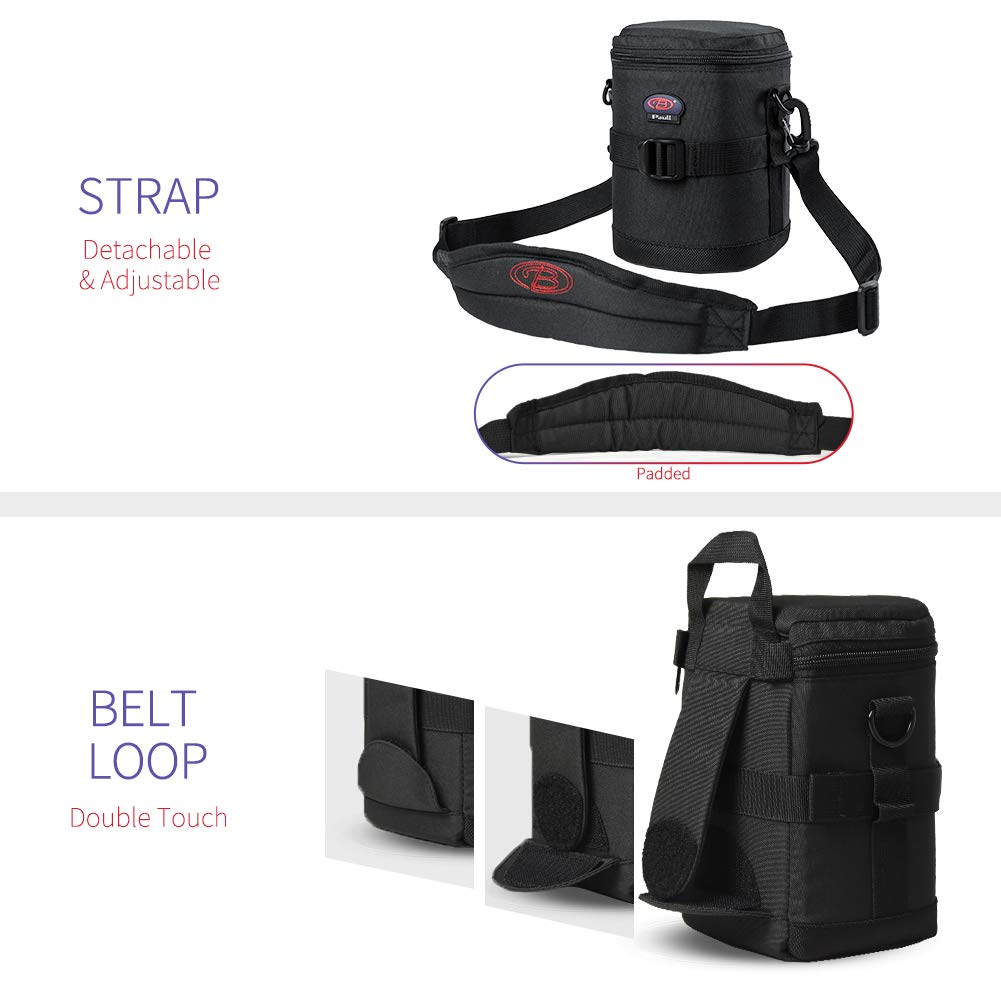 BPAULL Camera Lens Case DSLR Camera Lens Bag Fits for Canon Nikon Pentax Sony Olympus Panasonic and Other Camera Lens