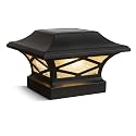 Classy Caps Kingsbridge Dual Lighted Solar Post Cap - Fits 3.5"x3.5", 4"x4", 5"x5", and 5.5"x5.5" Deck & Fence Posts - Black Aluminum, Real Glass