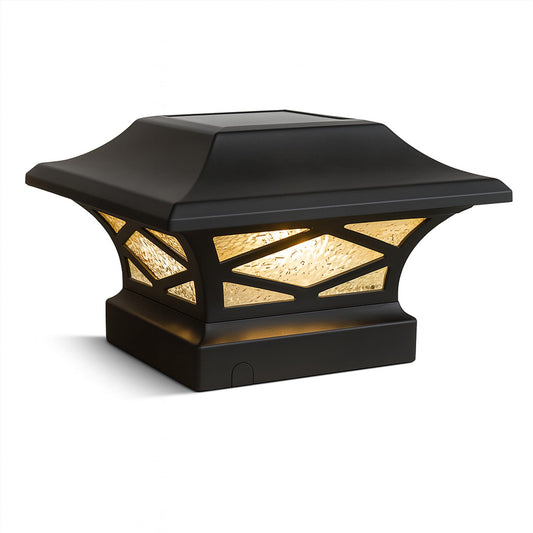 Classy Caps Kingsbridge Dual Lighted Solar Post Cap - Fits 3.5"x3.5", 4"x4", 5"x5", and 5.5"x5.5" Deck & Fence Posts - Black Aluminum, Real Glass