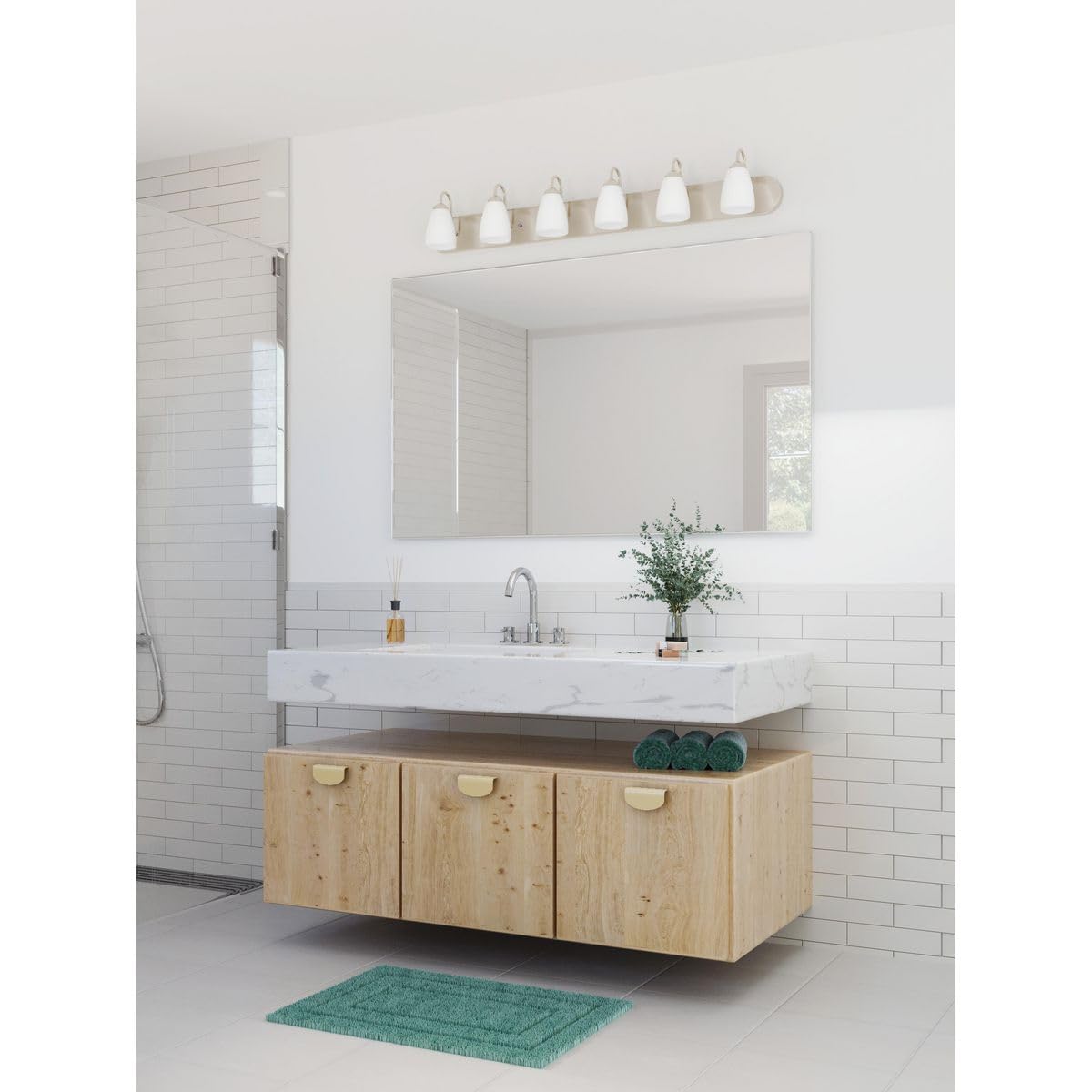 Gather Collection 6-Light Etched Glass Traditional Bath Vanity Light Brushed Nickel