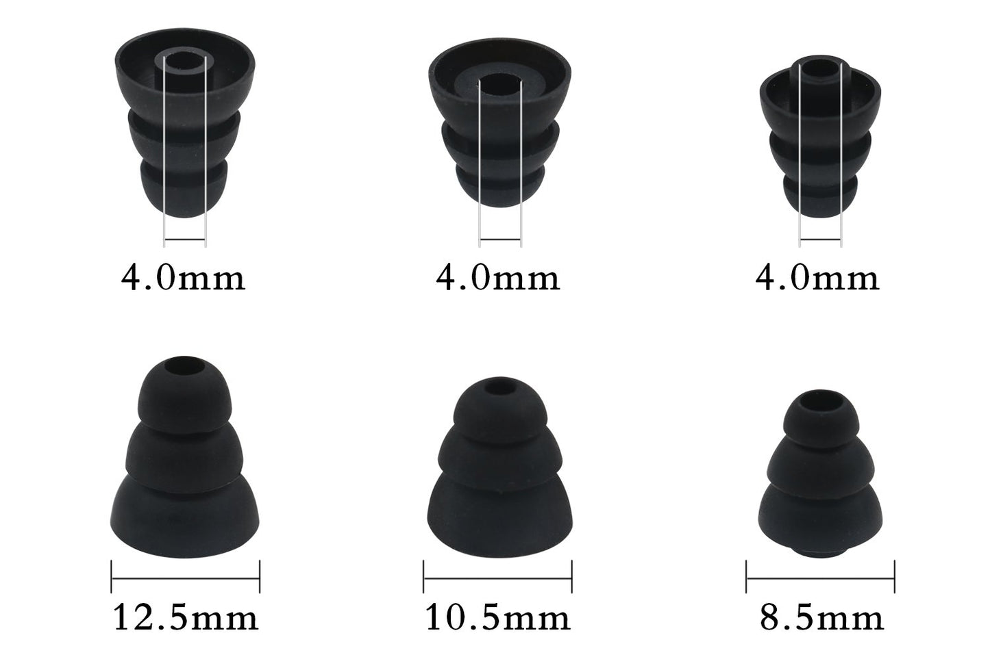 ALXCD Triple Flange Ear Tip, 6 Pairs S/M/L Size Triple Three Flange Noise Isolation Silicone Earbuds Tips with 4mm Connector Hole, Fit for Most in Ear