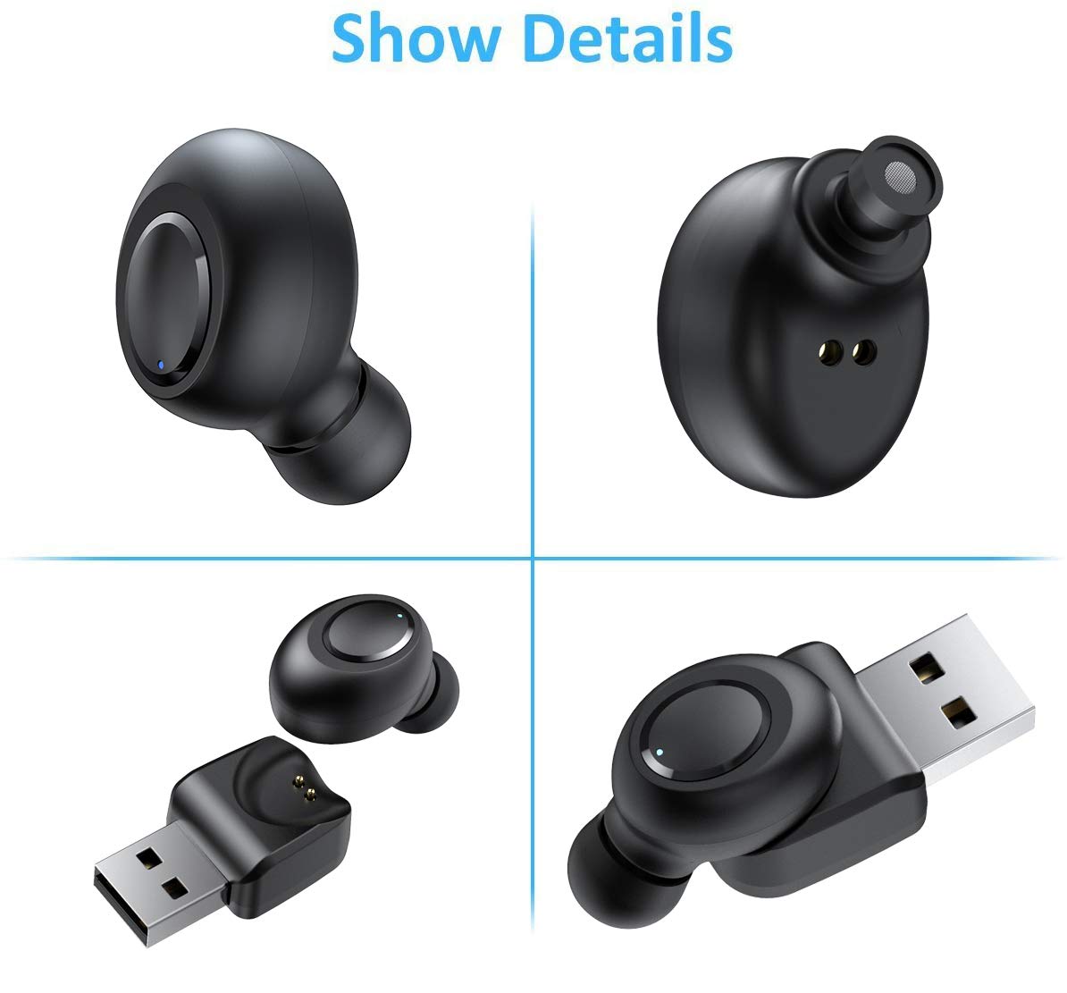 Single Ear Wireless Earbud Bluetooth Headset in Ear Mini Invisible Bluetooth Headphone Business Earphone with Mic 6-Hour Playtime Magnetic USB
