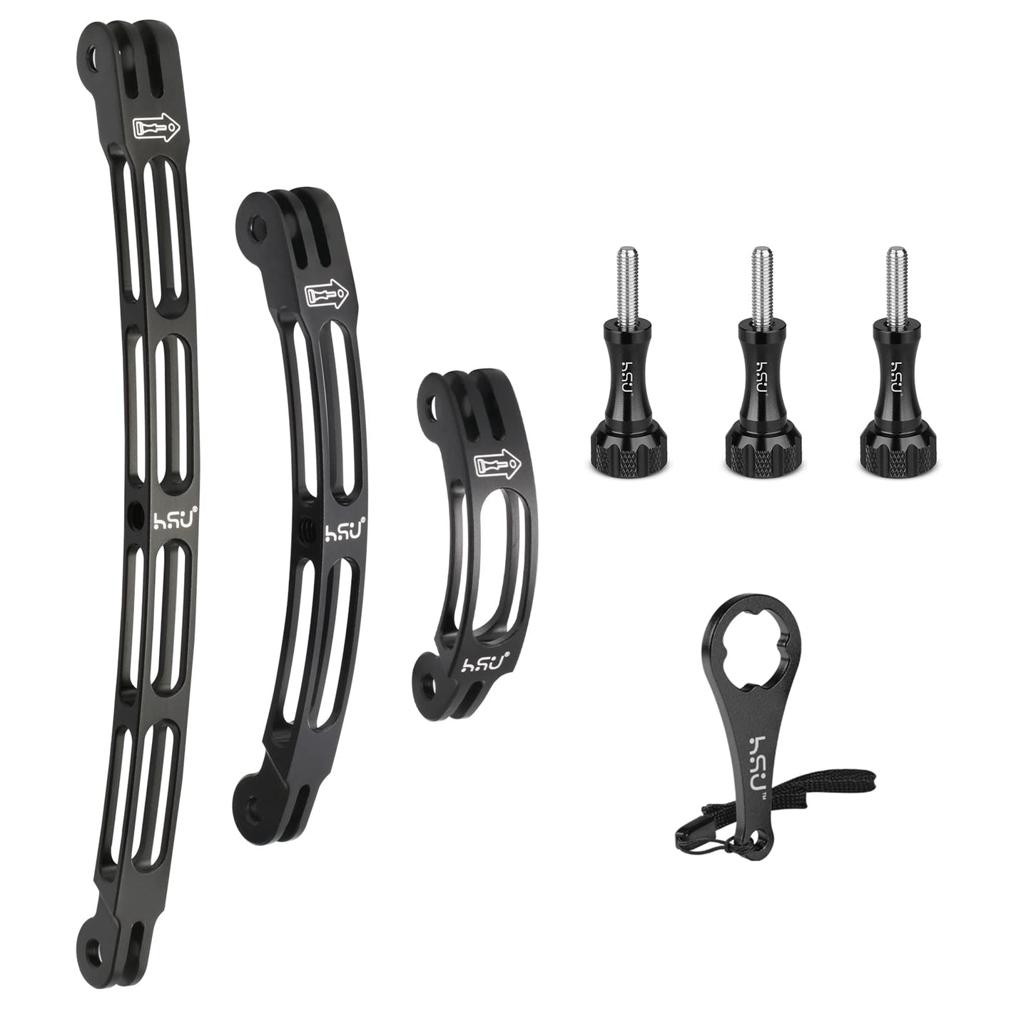 HSU Aluminum Alloy Curved Extension Arm Kit Metal Pole Mount Helmet Stick Extension Arm Mount for GoPro Hero 13/12/11/10/9/8/7/6 Black, DJI Osmo