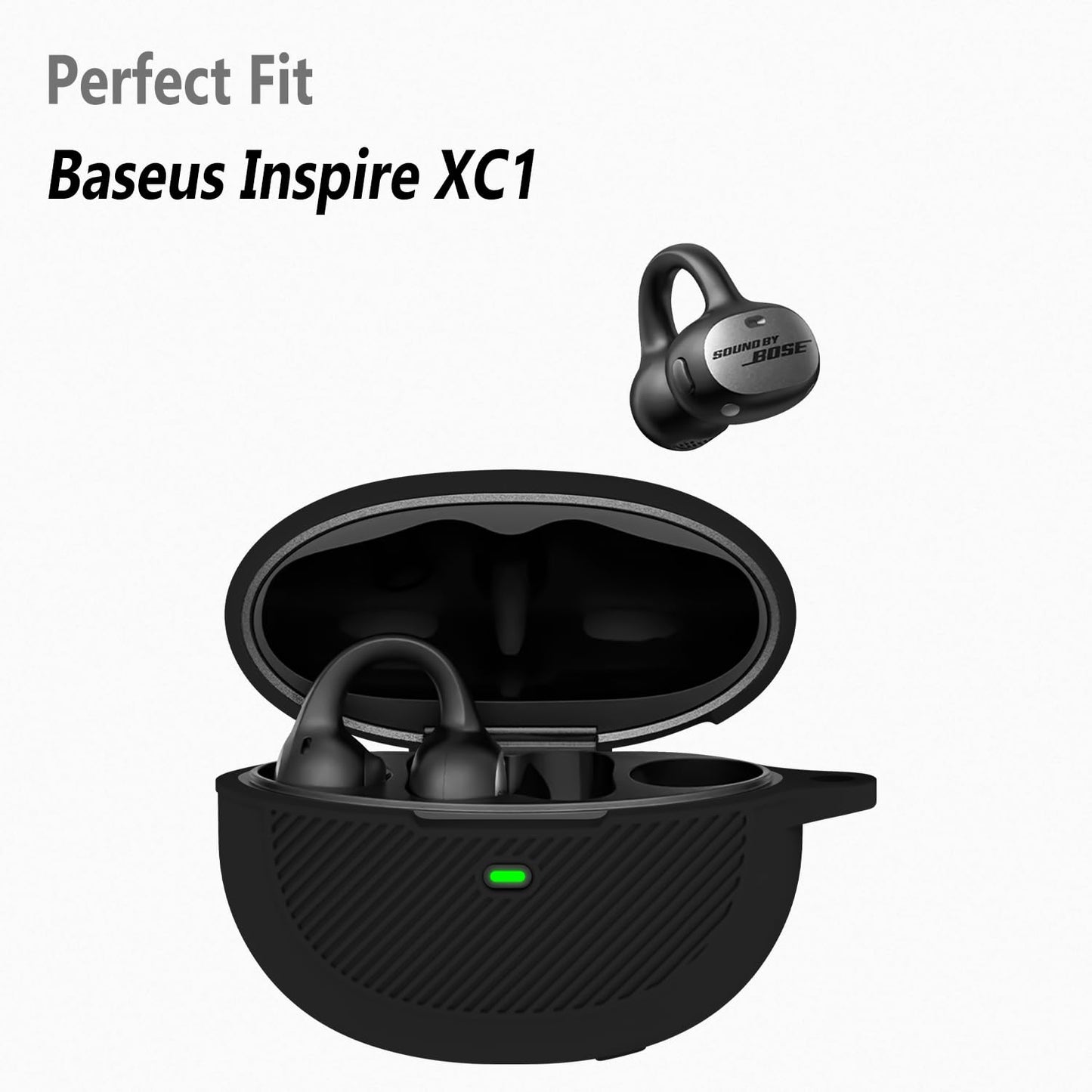 Geiomoo Silicone Case for Baseus Inspire XC1, Soft Flexible Scratch Resistant Protective Cover with Carabiner (Black)