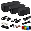 Cable Management Box, 3 Pack Cord Organizer Boxes with 33 PCS Cable Management Set to Cover Hide Power Strip, Surge Protector Under Desk & on Floor