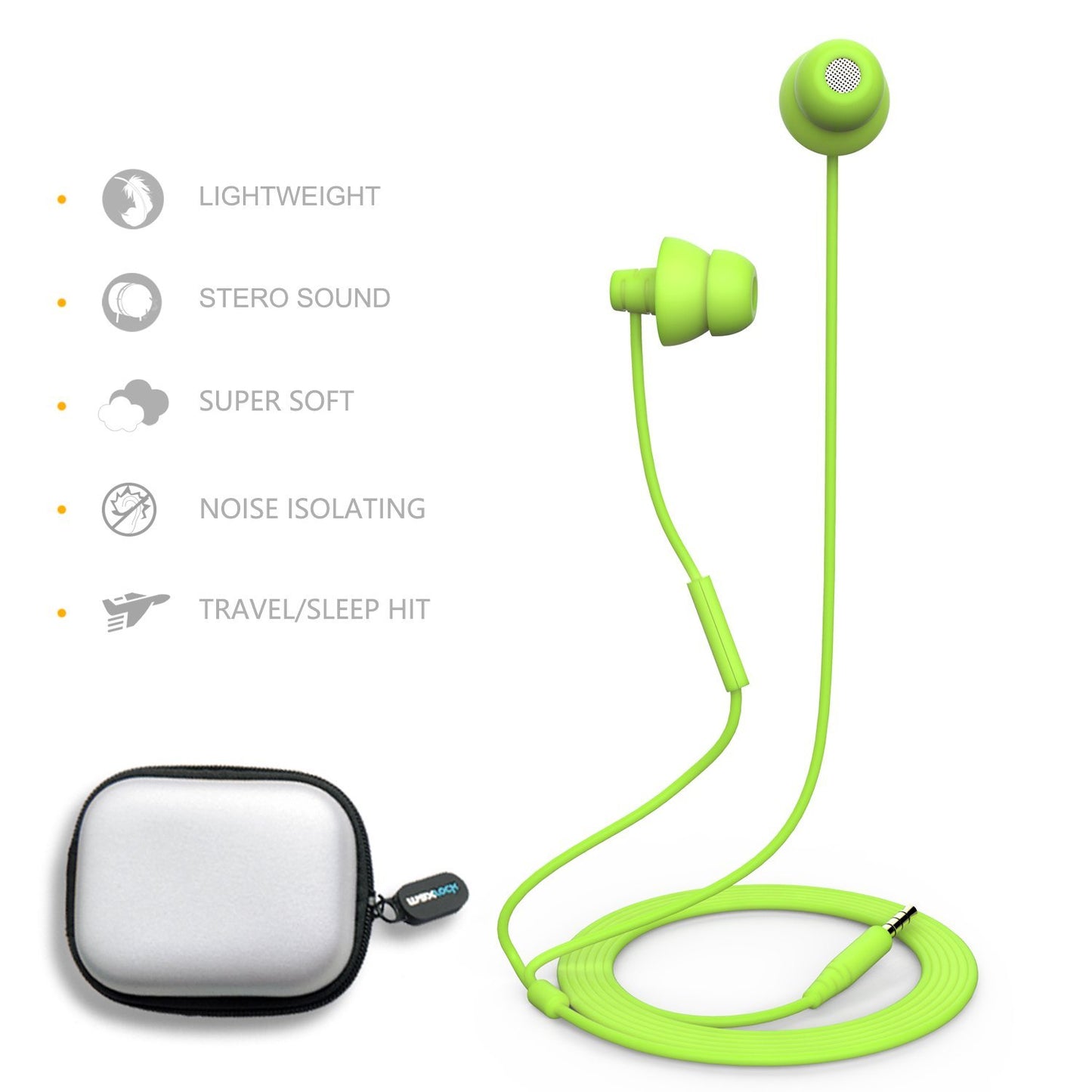 MAXROCK (TM Total Soft Silicon Headphones with Mic Sleep Travel Choice for Cellphones Tablets and 3.5mm Jack (Green)