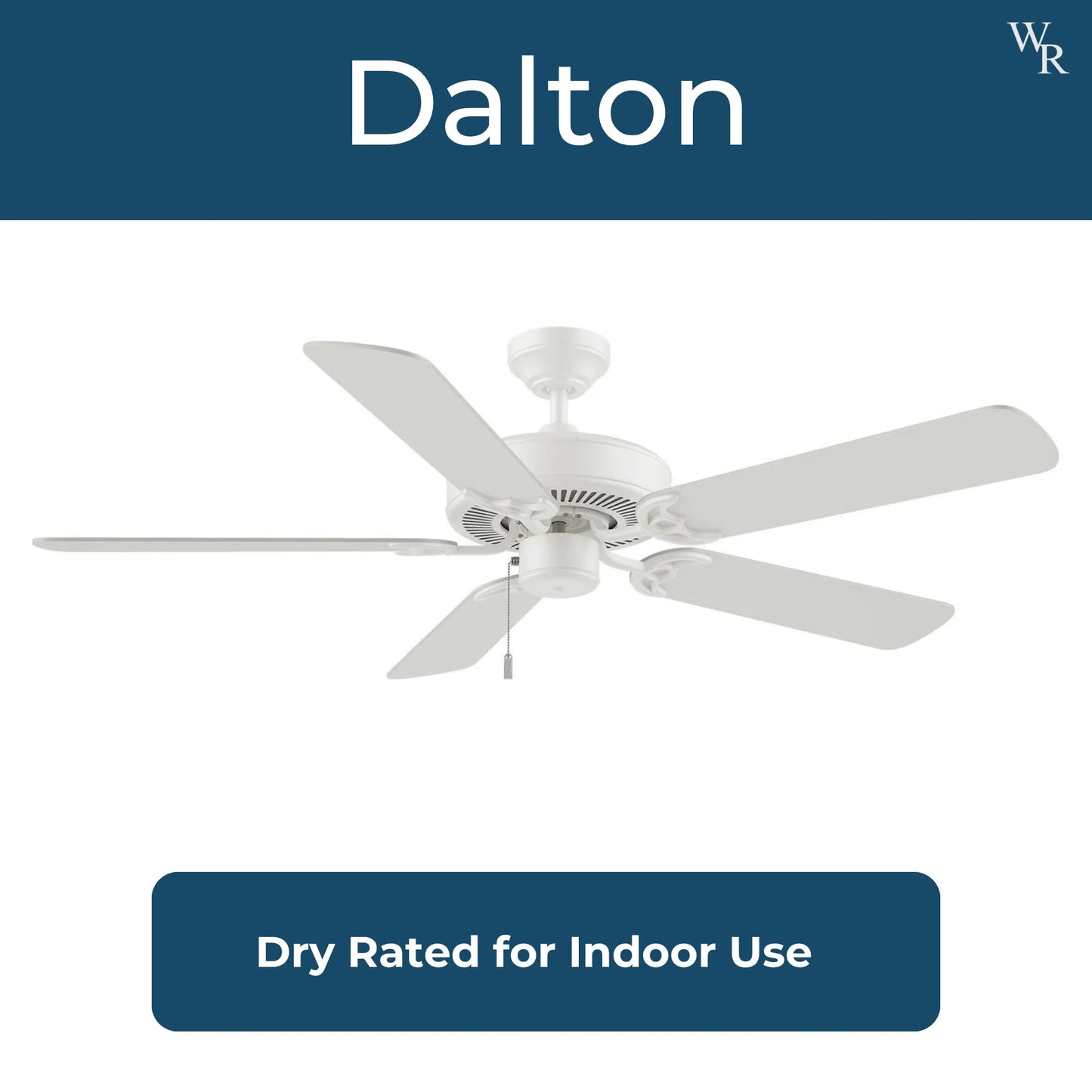 Wind River WR1472W Dalton 52 Inch Indoor Ceiling Fan | White Finish with White Blades | Pull Chain Control | 3 Speed AC Motor with Manual Reverse |