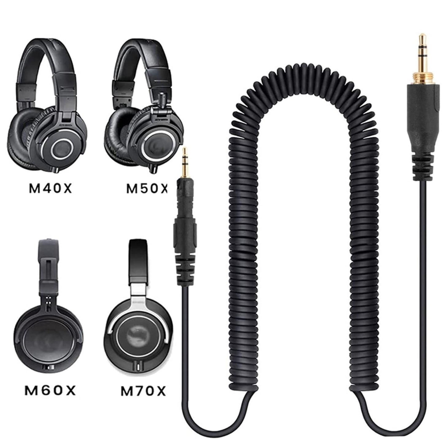 Replacement Cable for Audio-Technica ATH-M70X M60X M50X M40X Headphones Audio Cord Spring Wire Stretch to 3meters/9.9feet