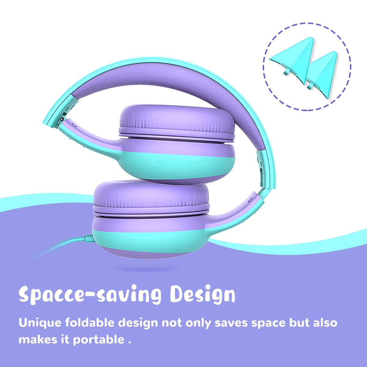 gorsun Kids Headphones with Limited Volume, Cat Ear Toddler Headphones, Wired Headphone Over Ear for Boys and Girls,Stereo Sound Foldable 3.5mm