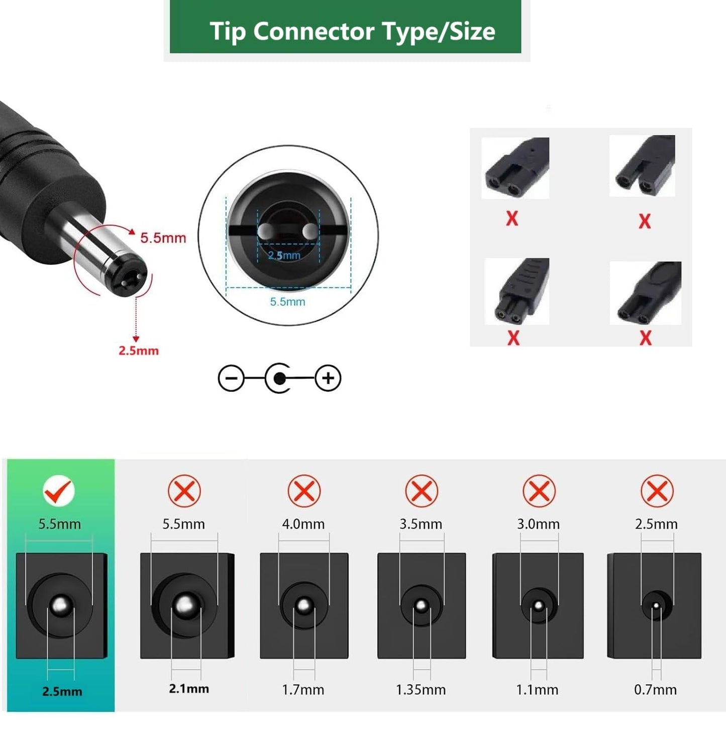 5V 1A DC Power Supply Adapter, 100-240V AC to DC 5V 1A 0.8A 0.5A 450mA Power Adapter Cord with 【5.5x2.5mm Barrel Tip】