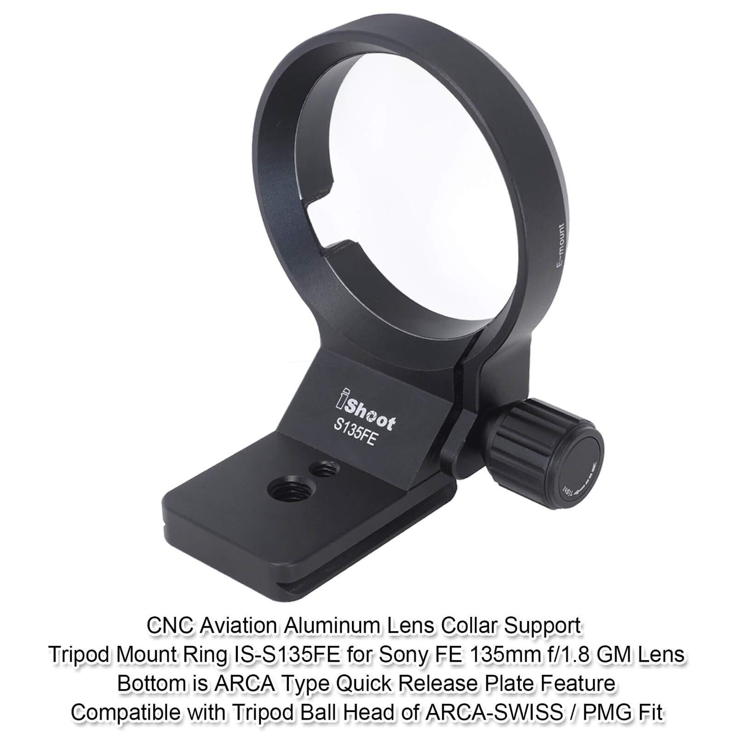 CNC Machined Aviation Aluminum Camera Lens Collar Holder Tripod Mount Ring for Sony FE 135mm f/1.8 GM Lens SEL135F18GM, Built-in Arca Type 55mm Quick