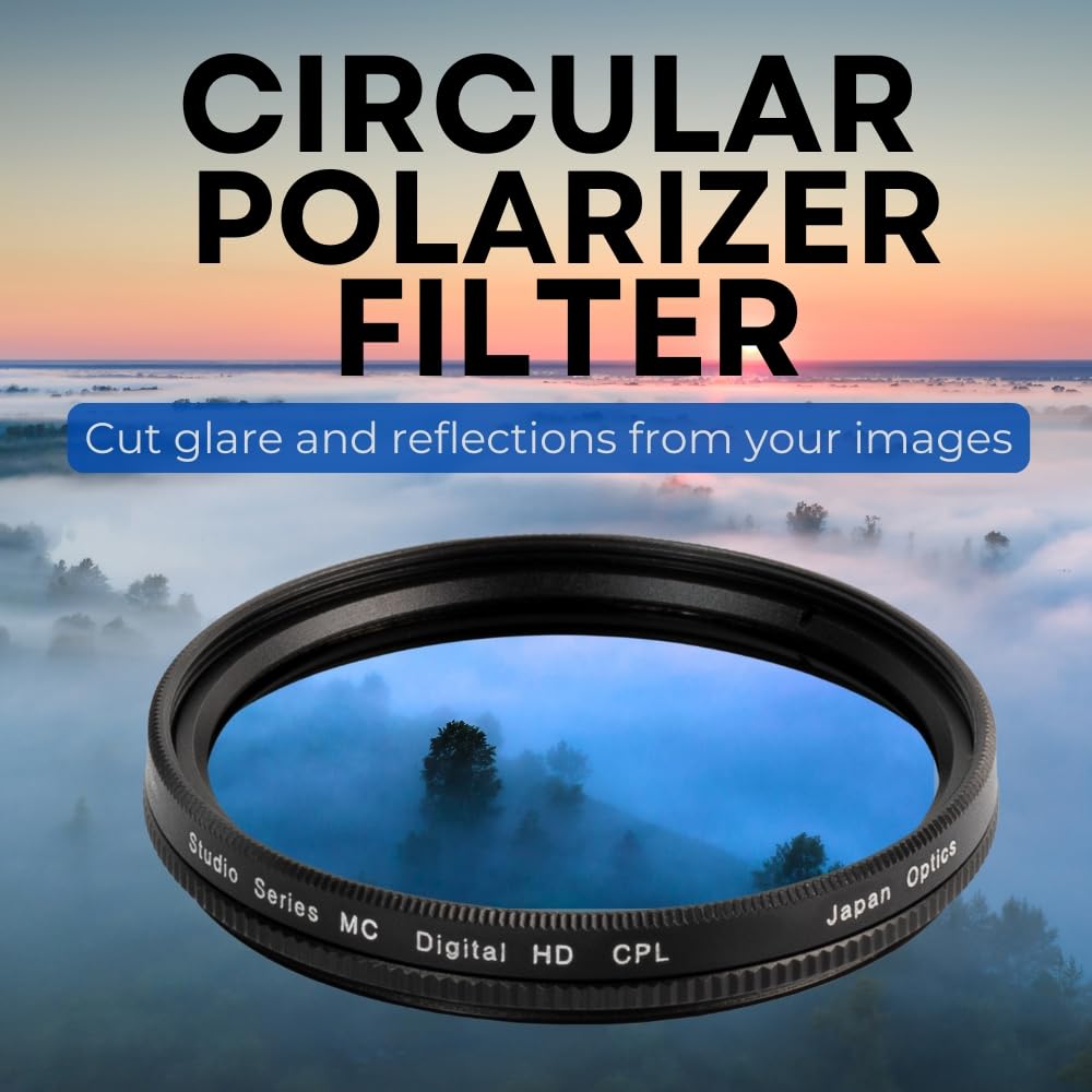 58mm Multi-Coated 3 Piece Filter Kit (UV-CPL-FLD) for DSLR Canon EOS Rebel 70D 77D 80D 90D T8i T7 T7i T6i T6s T6 T5i T5 T4i T3i T100 SL1 SL2 SL3