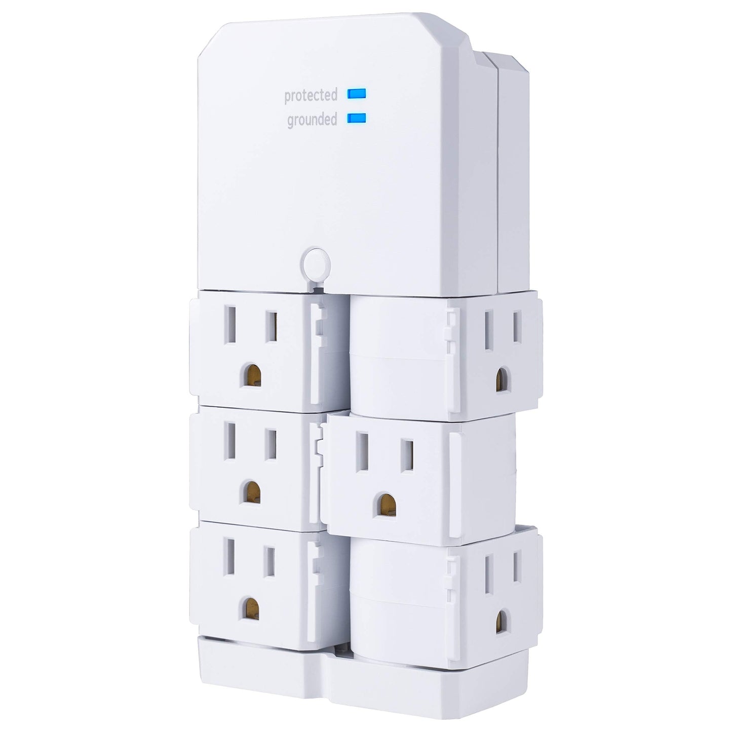 GE Pro 6-Outlet Surge Protector Tap with Swivel Outlets, White, 90 Degree Rotating Outlets, 1080 Joules, 37063