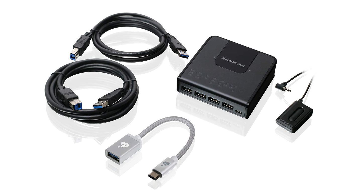 IOGEAR 4x2 USB 3.0 Peripheral Sharing Switch with USB-C Adapter, GUS432CA1KIT