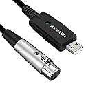 HOSONGIN XLR to USB Recording Cable for Microphones, 48V Phantom Power Required for Condenser Microphones, Plug-and-Play Audio Adapter with Built-in