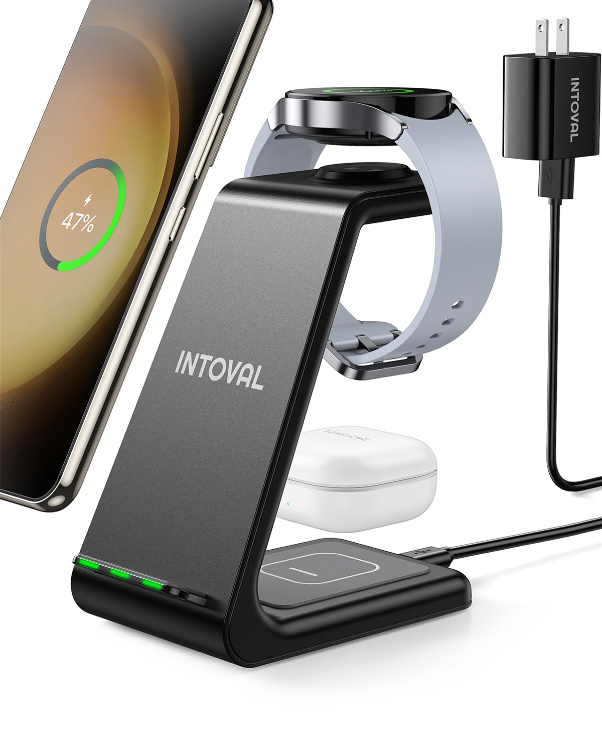 Intoval Wireless Charger,Wireless Charging Station for Samsung Galaxy Phone/Watch/Buds,fit for Galaxy S25/S24/S23/S22,Note20/10/Z Fold/FLI,Watch