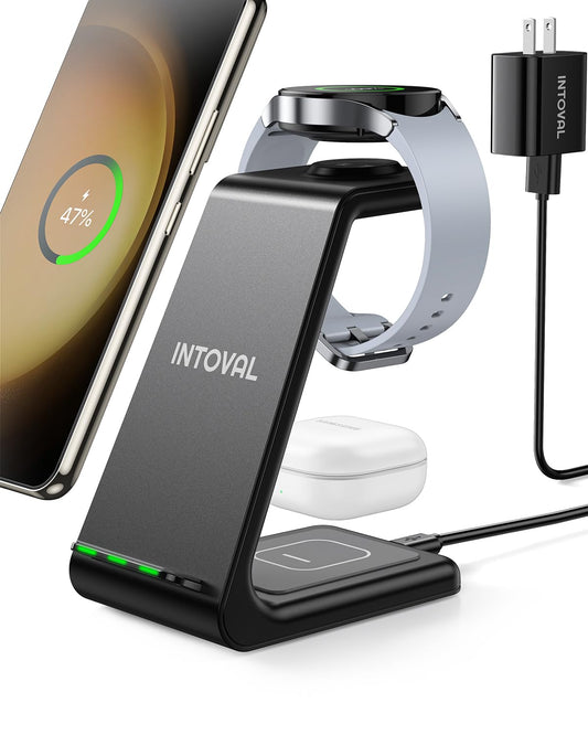 Intoval Wireless Charger,Wireless Charging Station for Samsung Galaxy Phone/Watch/Buds,fit for Galaxy S25/S24/S23/S22,Note20/10/Z Fold/FLI,Watch