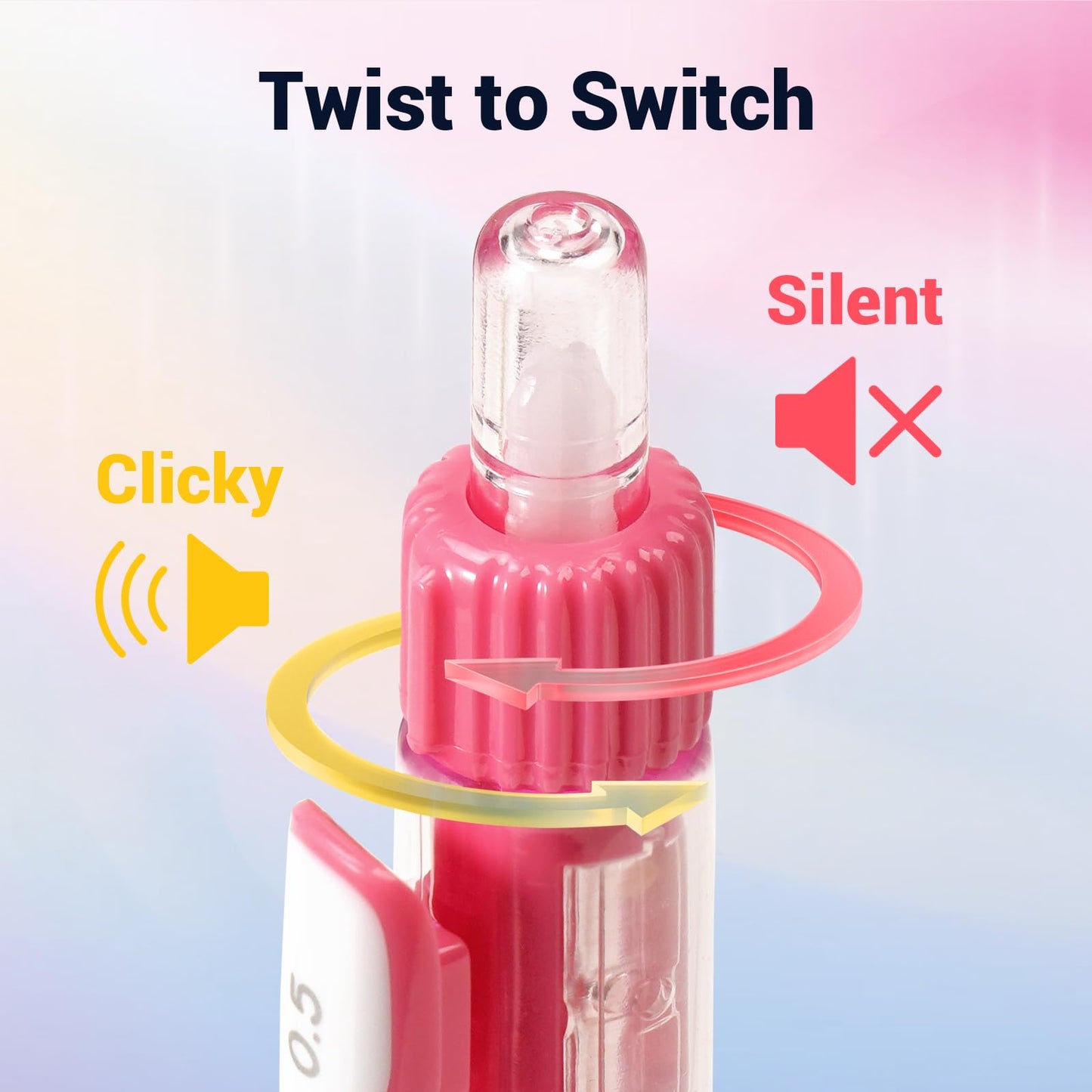 WRITECH Retractable Gel Ink Pens: 0.5mm Black-Ink Switch Between Silent and Clicky Soft Grip Fine Point Pen for Journaling Smooth Writing Quick-dry No