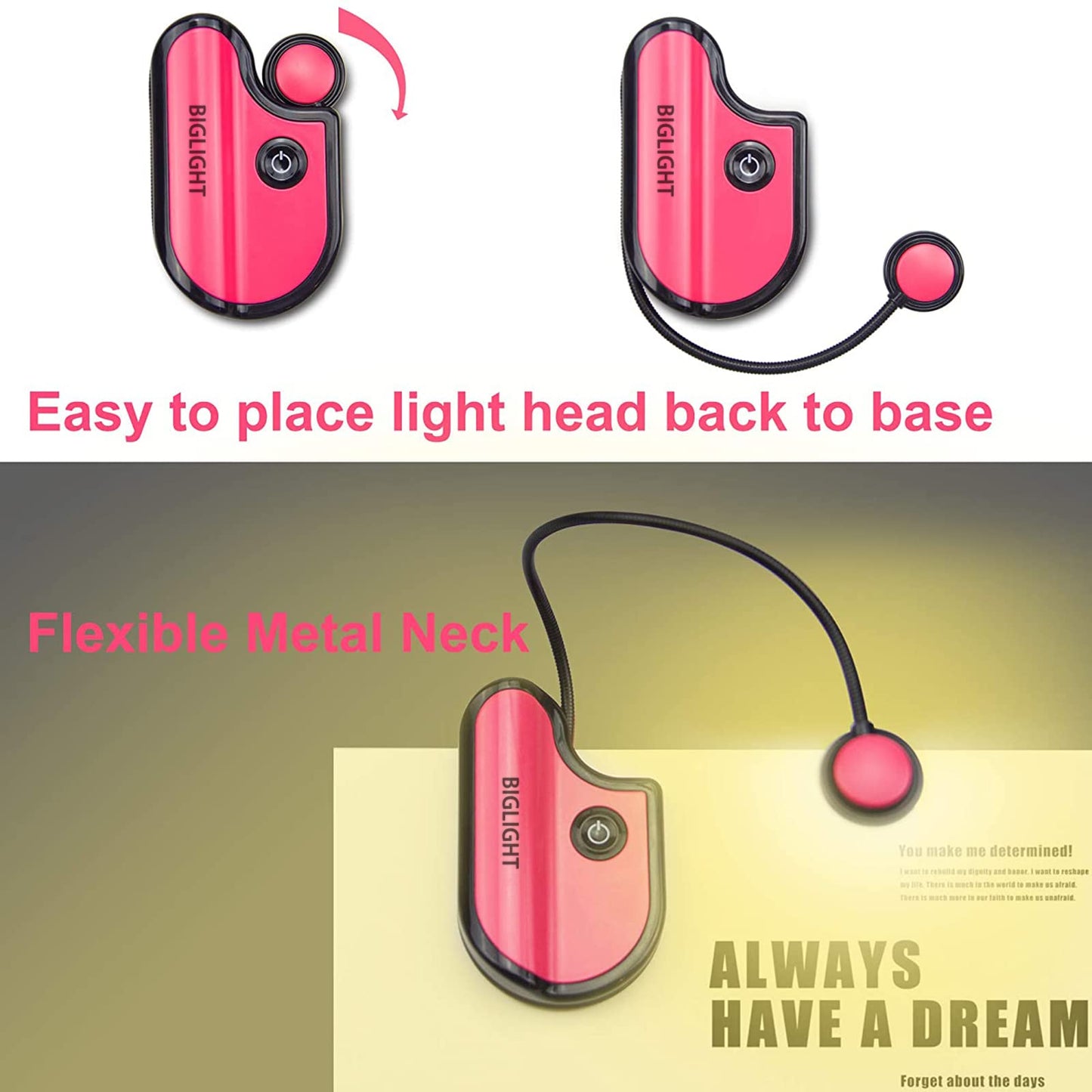 BIGLIGHT Book Light for Reading in Bed, Small Book Light for Kids, LED Reading Lamp, Battery Operated Clip Light, Reading Light for Books in Bed at