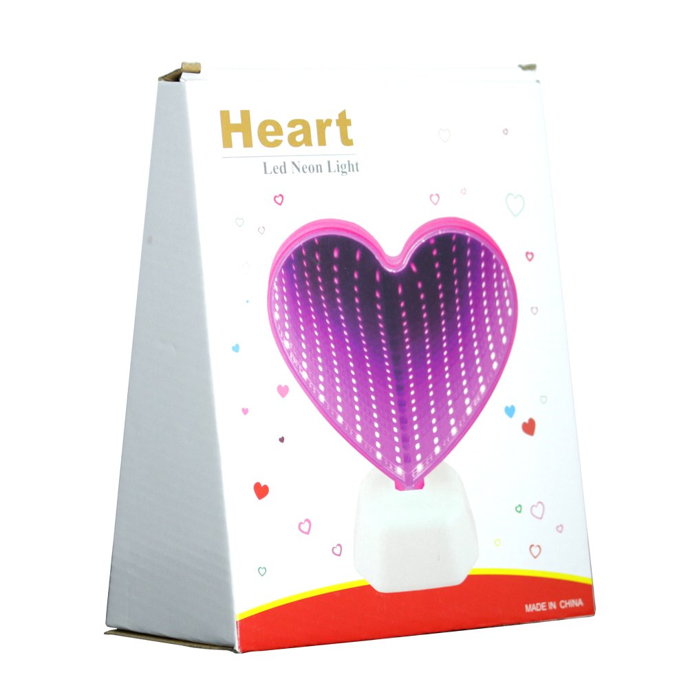 Chi-buy Mirror Light, LED Desktop Lamp - Heart Shaped Night Light & Party Decor, Pink, Modern Style, Plastic, Battery Powered, 7.48x2.75x6.29 inches
