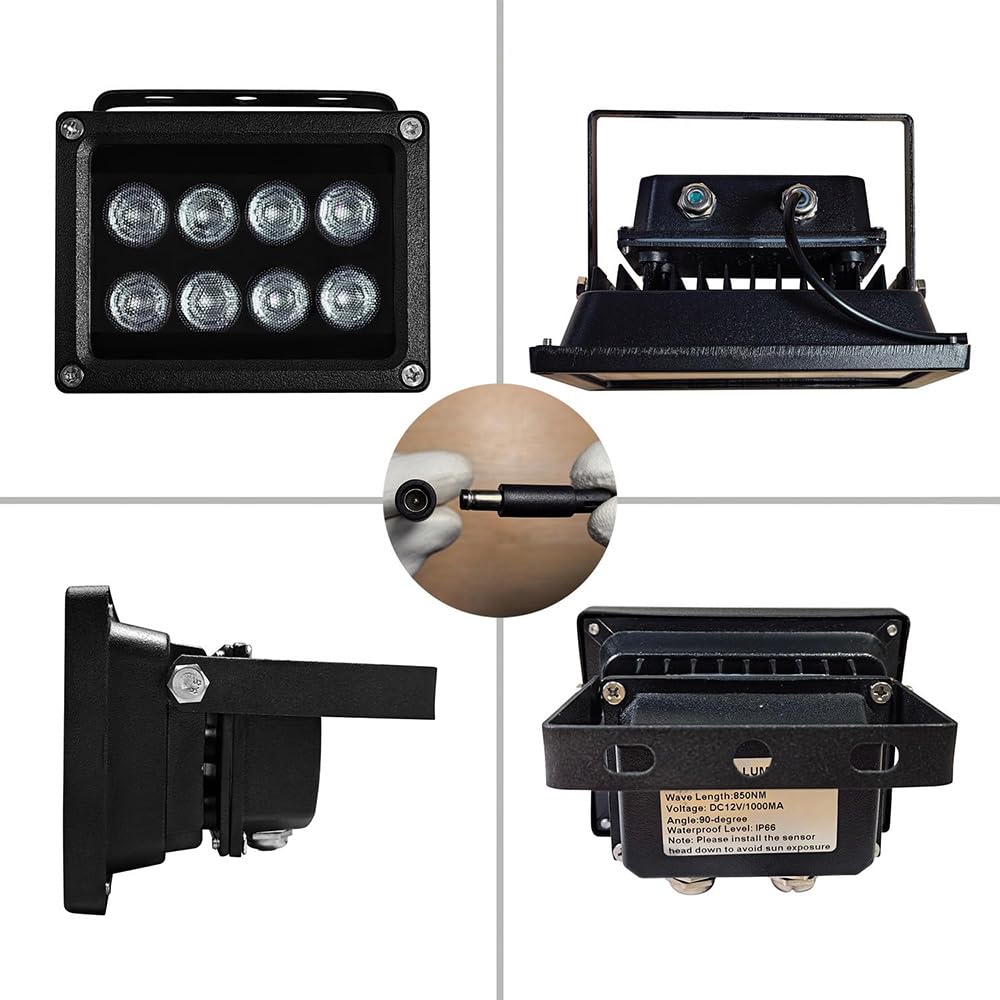 JC IR Illuminator 8-Led Infrared Light Wide Angle with Power Adapter for Security Camera System and VRS