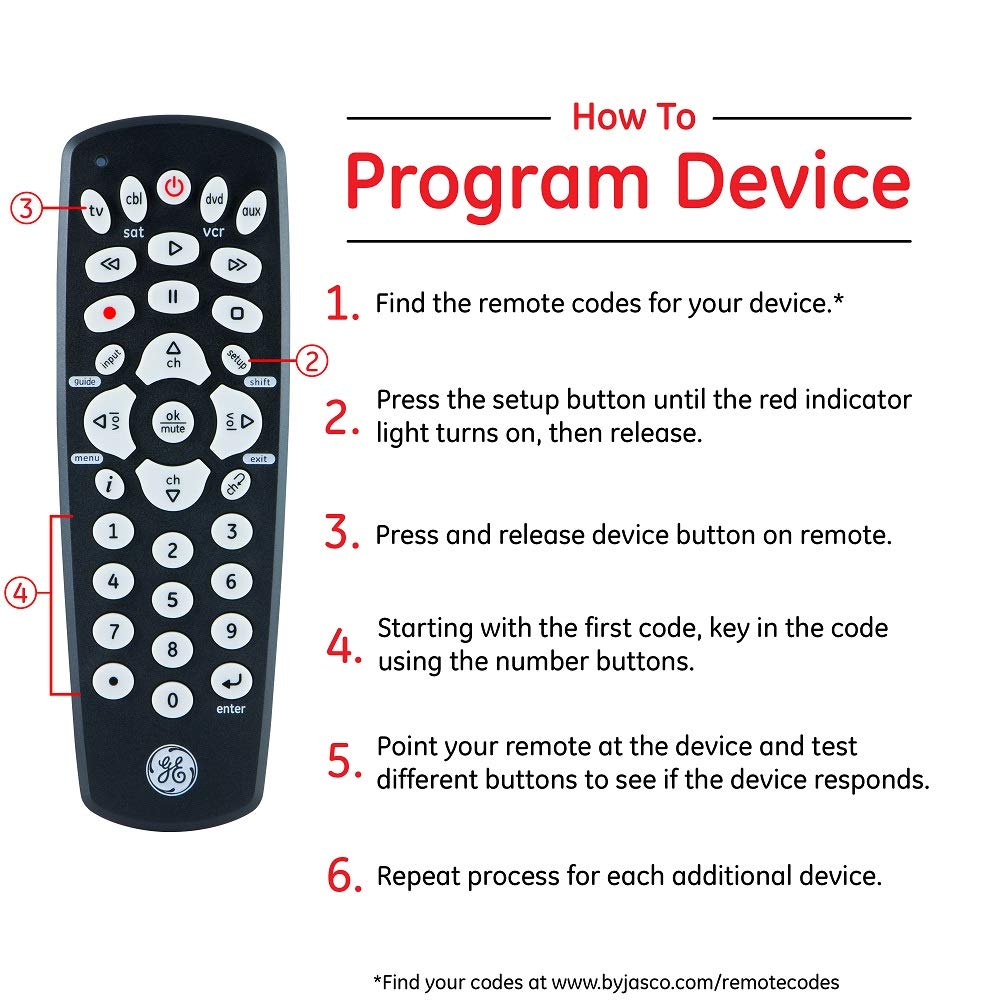 GE Universal Remote Control for Samsung, Vizio, LG, Sony, Sharp, Roku, Apple TV, TCL, Panasonic, Smart TVs, Streaming Players, Blu-ray, DVD, 4-Device