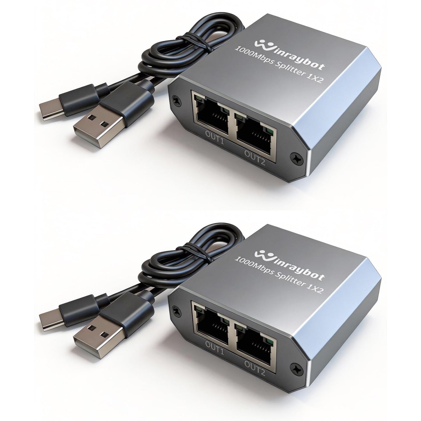 WinRaybot ethernet Splitter 1 to 2?Ethernet hub 2 Port Network LAN Adapter, 1000Mbps Network LAN Adapter for Cat 5/6/7/8 Cable, (2Pack*1GB Network