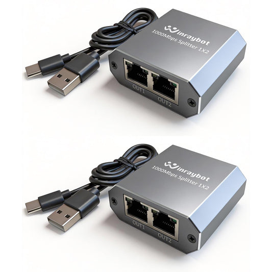 WinRaybot ethernet Splitter 1 to 2?Ethernet hub 2 Port Network LAN Adapter, 1000Mbps Network LAN Adapter for Cat 5/6/7/8 Cable, (2Pack*1GB Network