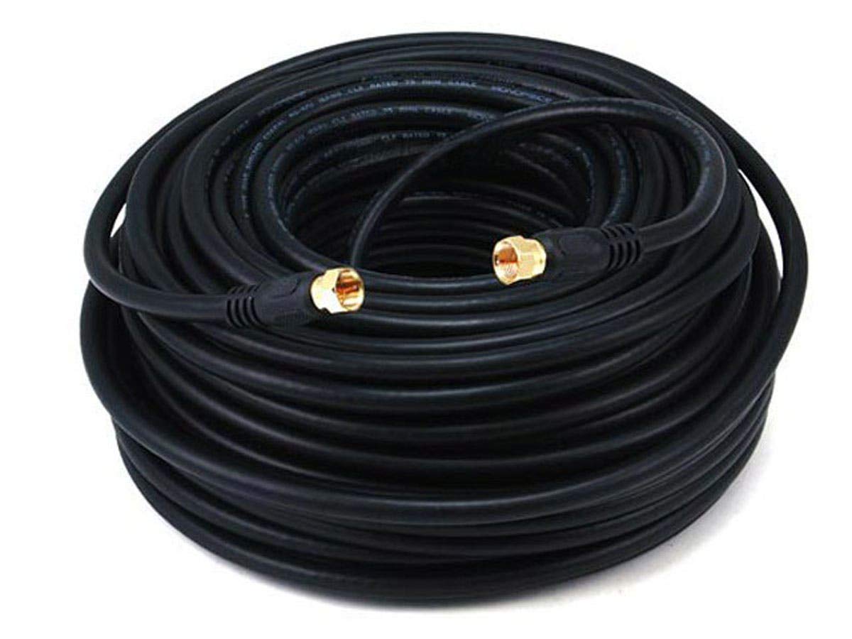 Monoprice RG6 Quad Shield CL2 Coaxial Cable with F Type Connector, 100ft, Black