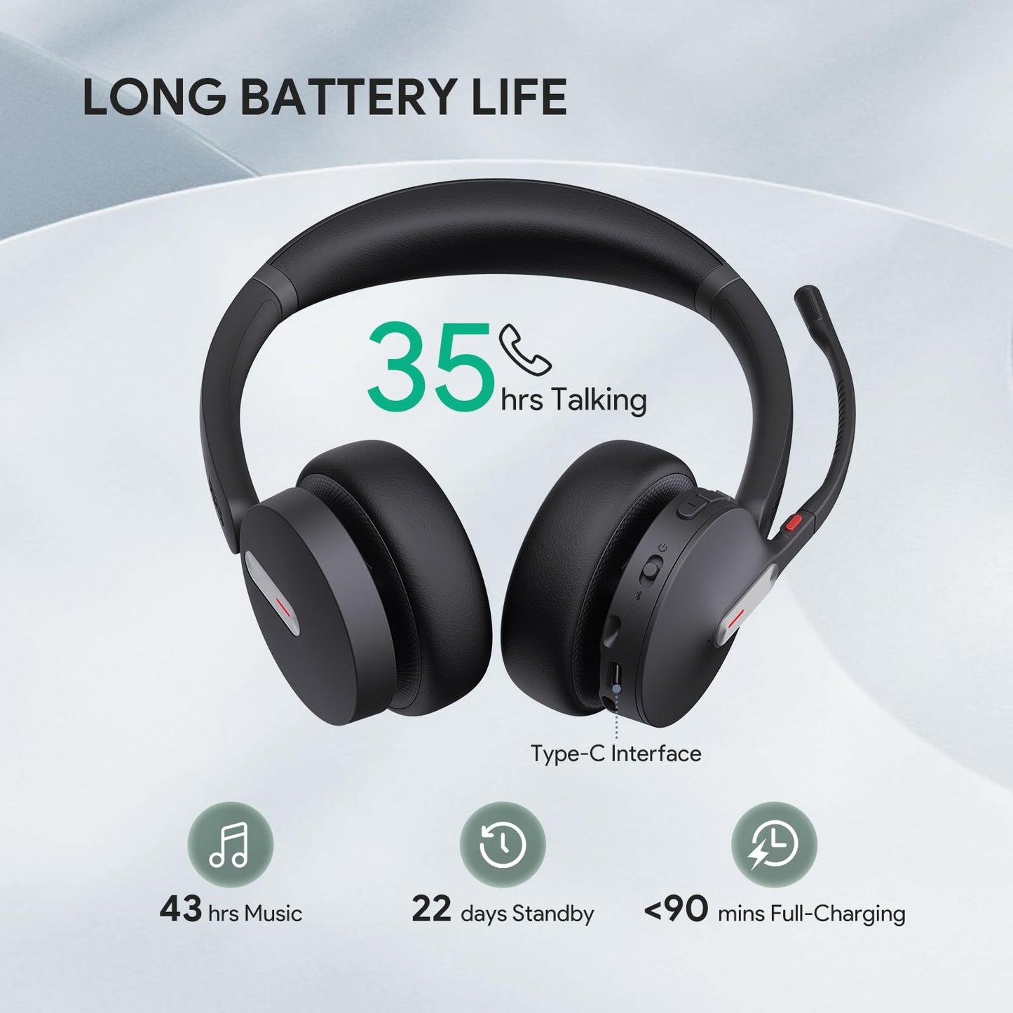 Yealink BH70 Wireless Bluetooth Headset with Microphone for Work, up to 35h Talking Battery Life, 3-Mic, 147g Lightweight Microsoft Teams Certified