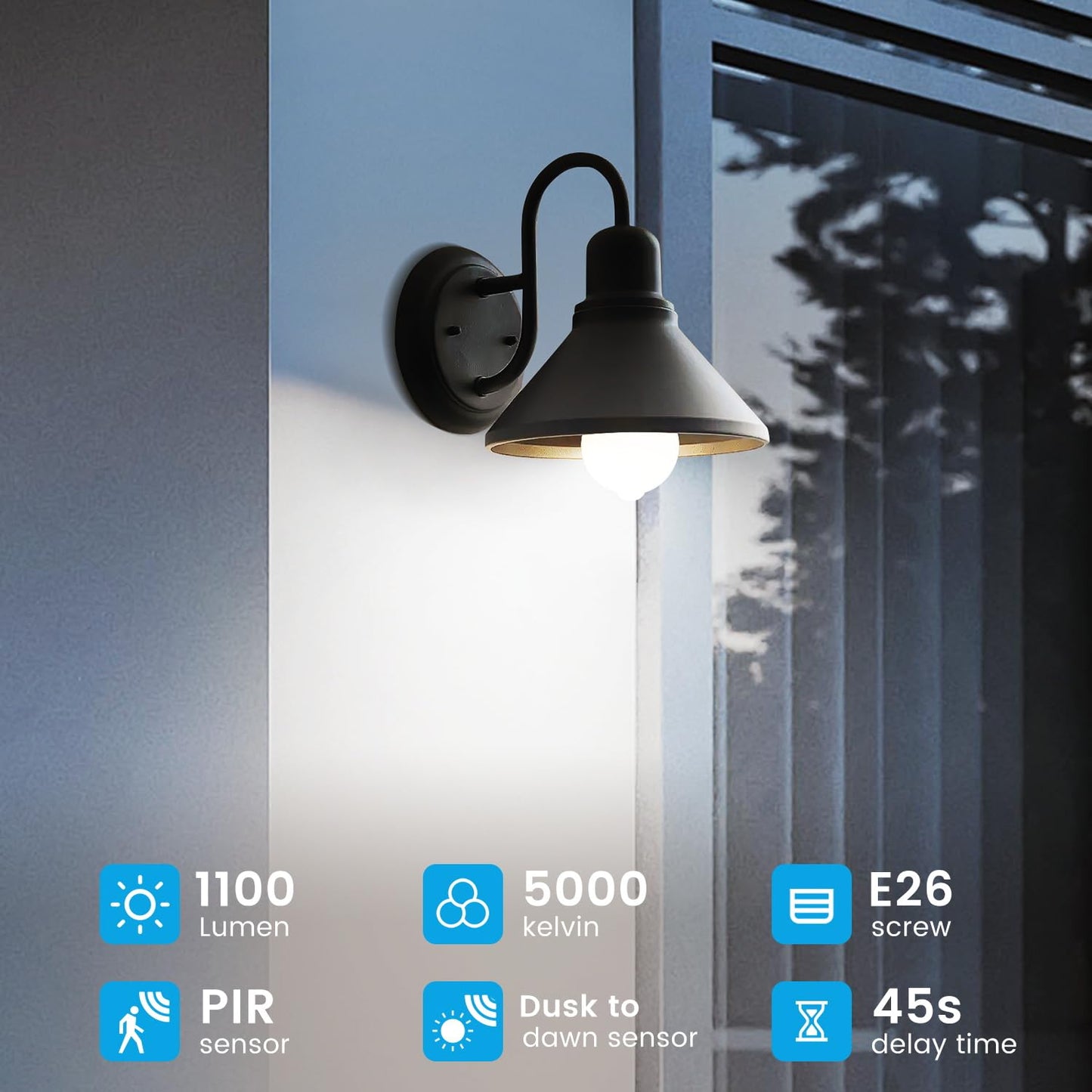 Aovpex Motion Sensor Light Bulbs, 13W(100W Equivalent) Movement Activated Dusk to Dawn Sensor LED Bulb, A19 E26 5000K Cool White Security Bulbs
