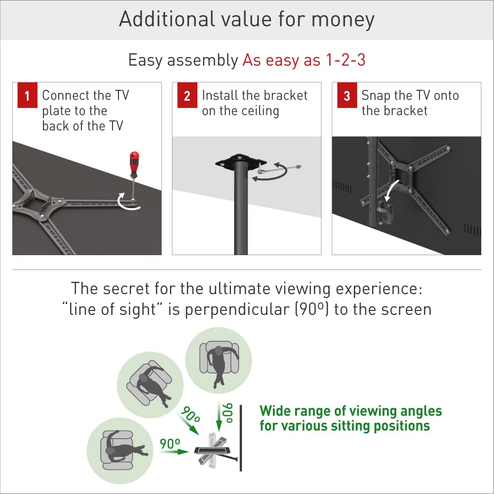 Barkan 38'' Long TV Ceiling Mount, 13-65 inch Full Motion - 3 Movement Flat/Curved Screen Bracket, Holds up to 88lbs, Telescopic Height Adjustment