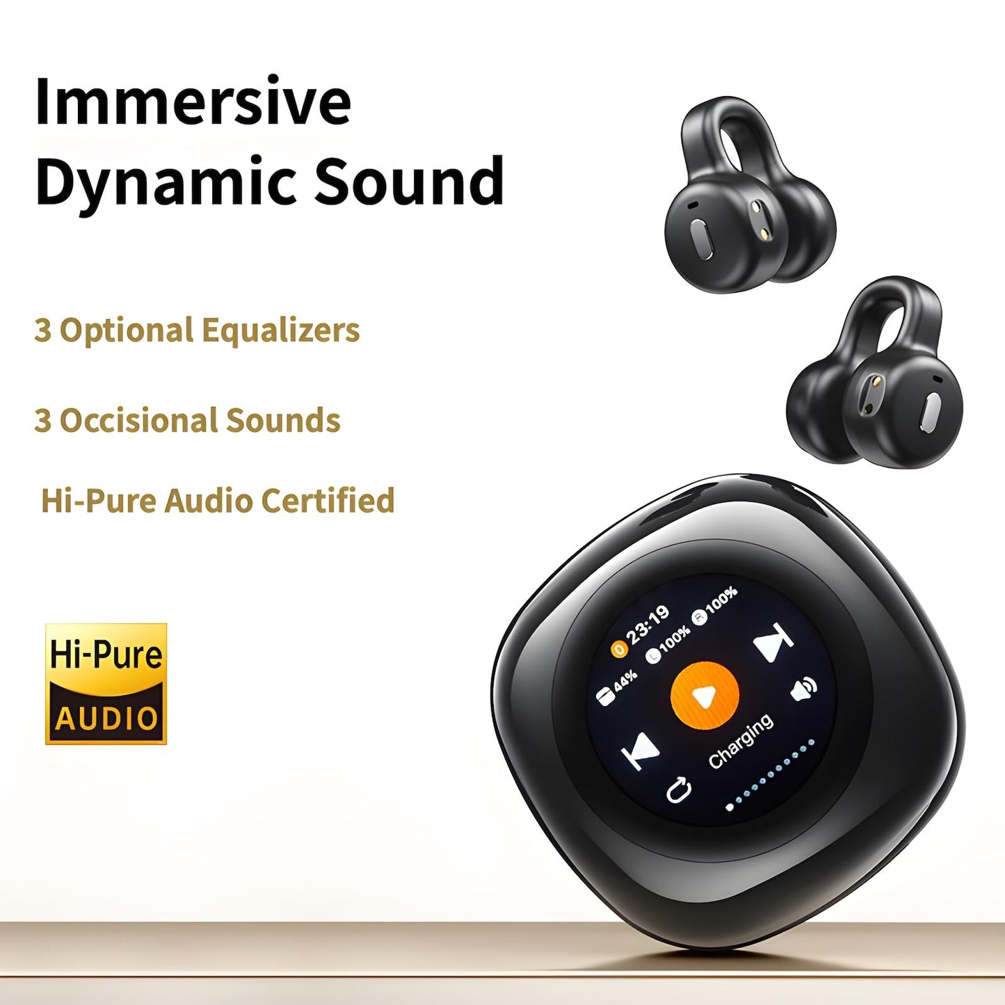 Bluripp Clip-on Open Earbuds, Multi-Functional Touch Screen Display, 13mm Speakers with Dynamic Sound, 4Hr Single Play and 20Hr with Case, TF Card…