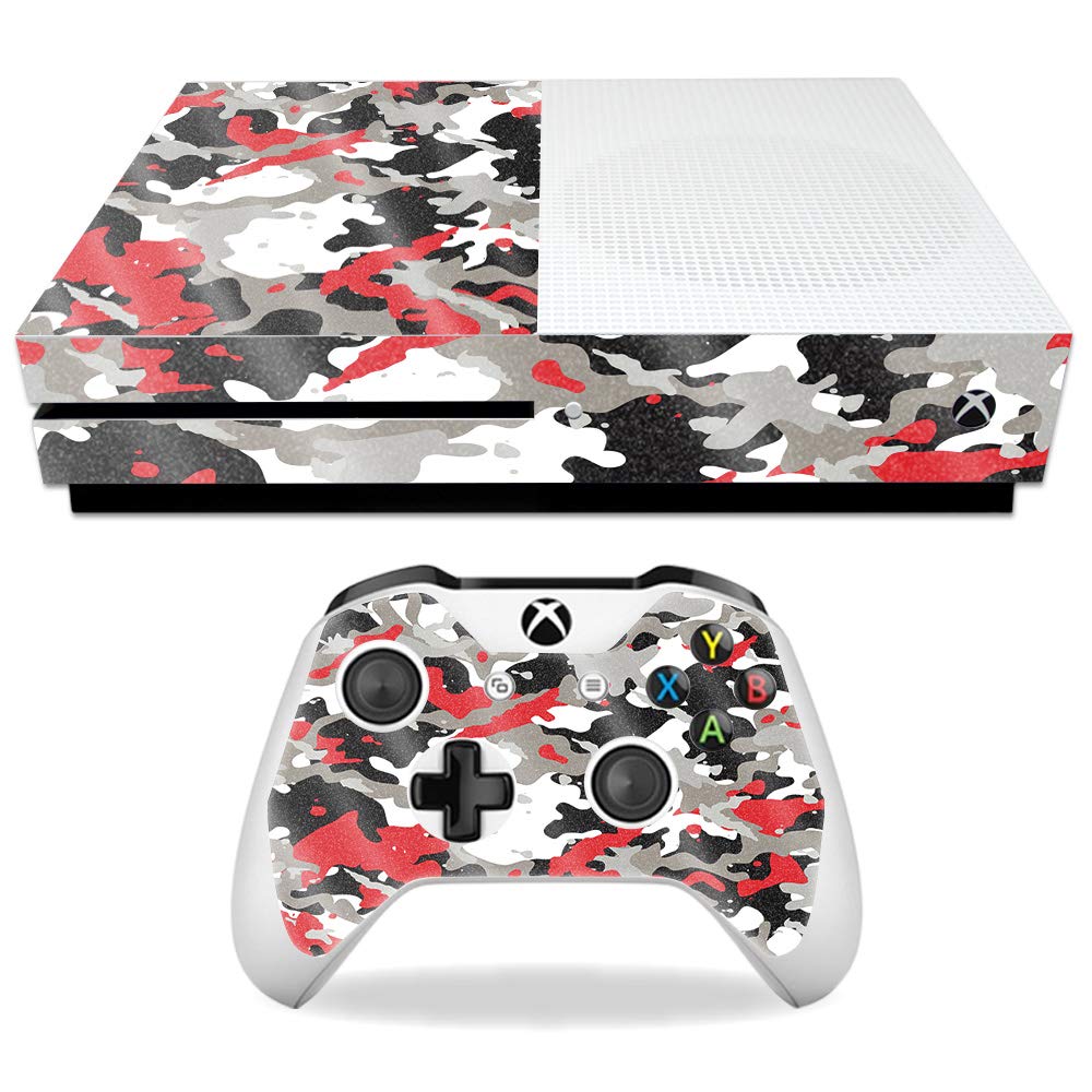 MightySkins Glossy Glitter Skin for Microsoft Xbox One S - Red Camo | Protective, Durable High-Gloss Glitter Finish | Easy to Apply, Remove,