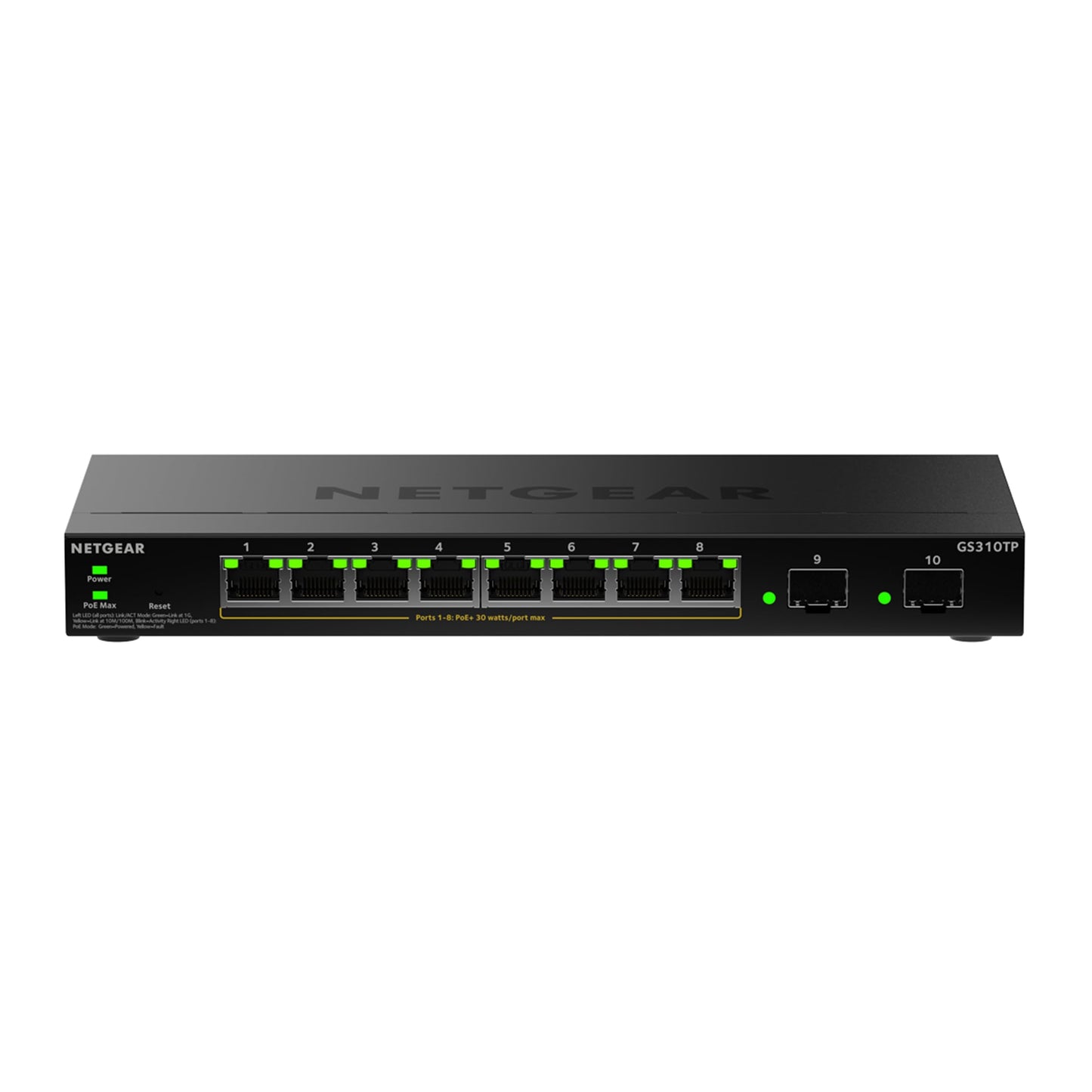 NETGEAR S350 Series 10-Port Gigabit Ethernet PoE+ Smart Managed Essentials Switch - 8 x 1G PoE+ @ 55W, 2 x 1G Dedicated SFP - Desktop or Wall-Mount