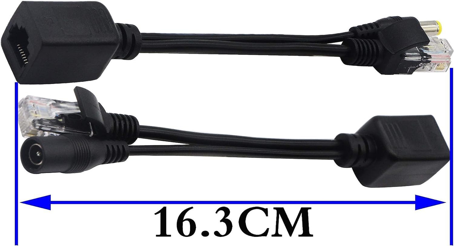 zdyCGTime Passive PoE Injector and PoE Splitter Kit with RJ45 Ethernet and Power via DC 5.5x2.1 mm F/M Adaptor Connector?Black 4 Pairs