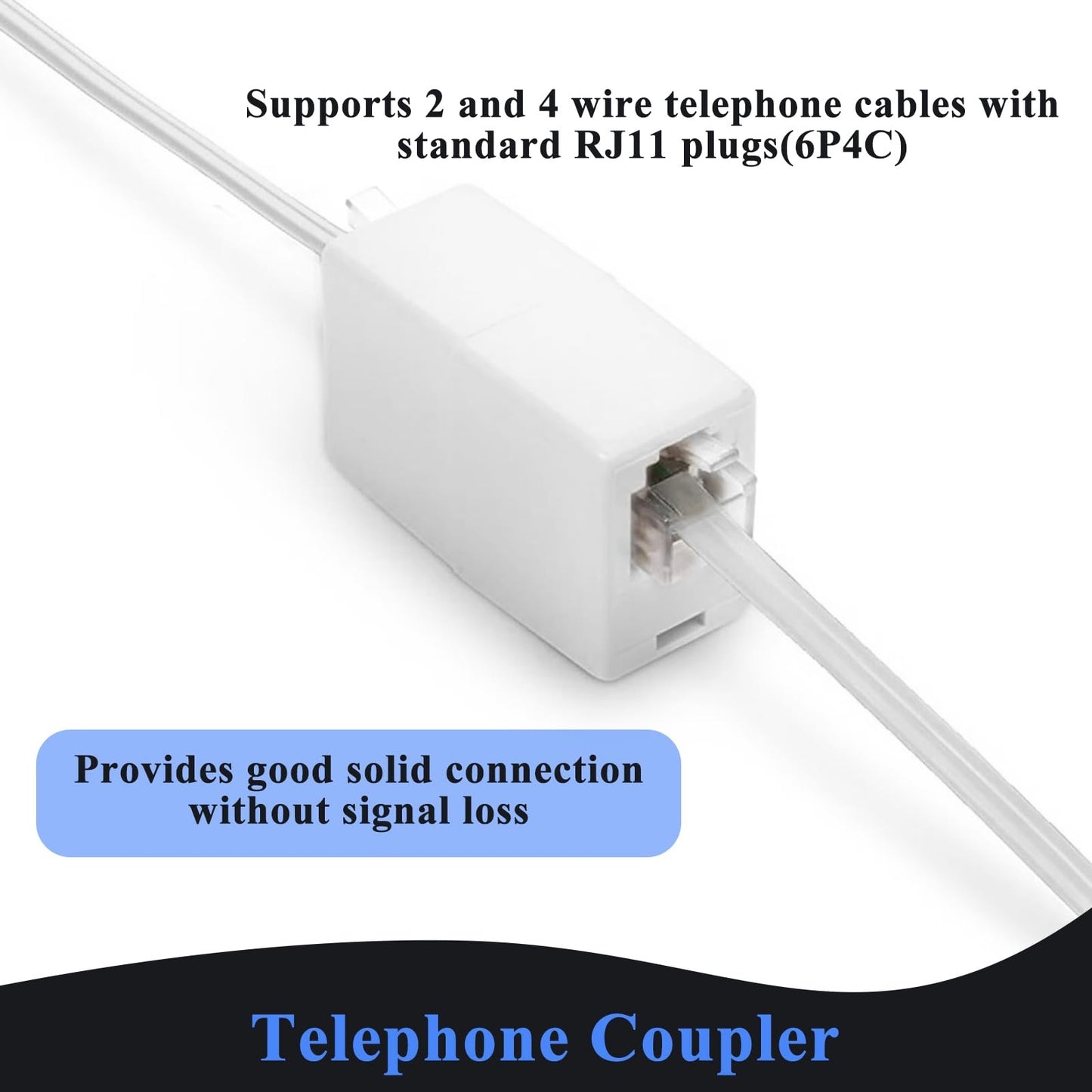 KINXIYU Phone Cord 50FT, Landline Telephone Cable with RJ11 Plug, Includes Telephone Inline Coupler RJ11 Splitter and 20pcs Cable Clips(White)